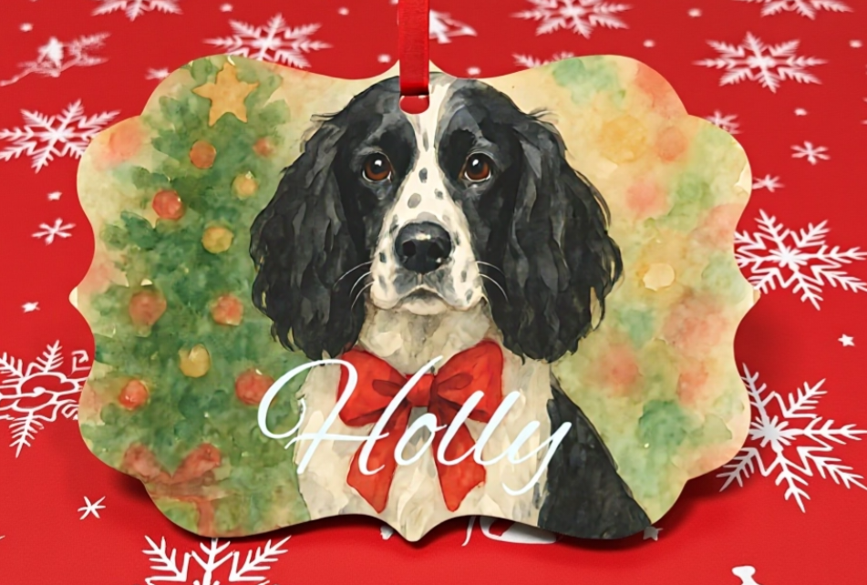 Festive Personalized Springer Spaniel Ornament, Celebrate the season with this timeless tribute to your loyal English Springer.