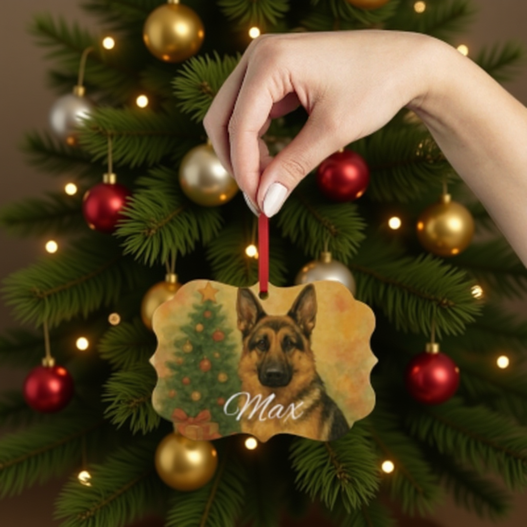 Festive German Shepherd Tree Ornament, A beautifully designed piece, it stands out among festive ornaments, honoring the noble german shepherd dog in style.