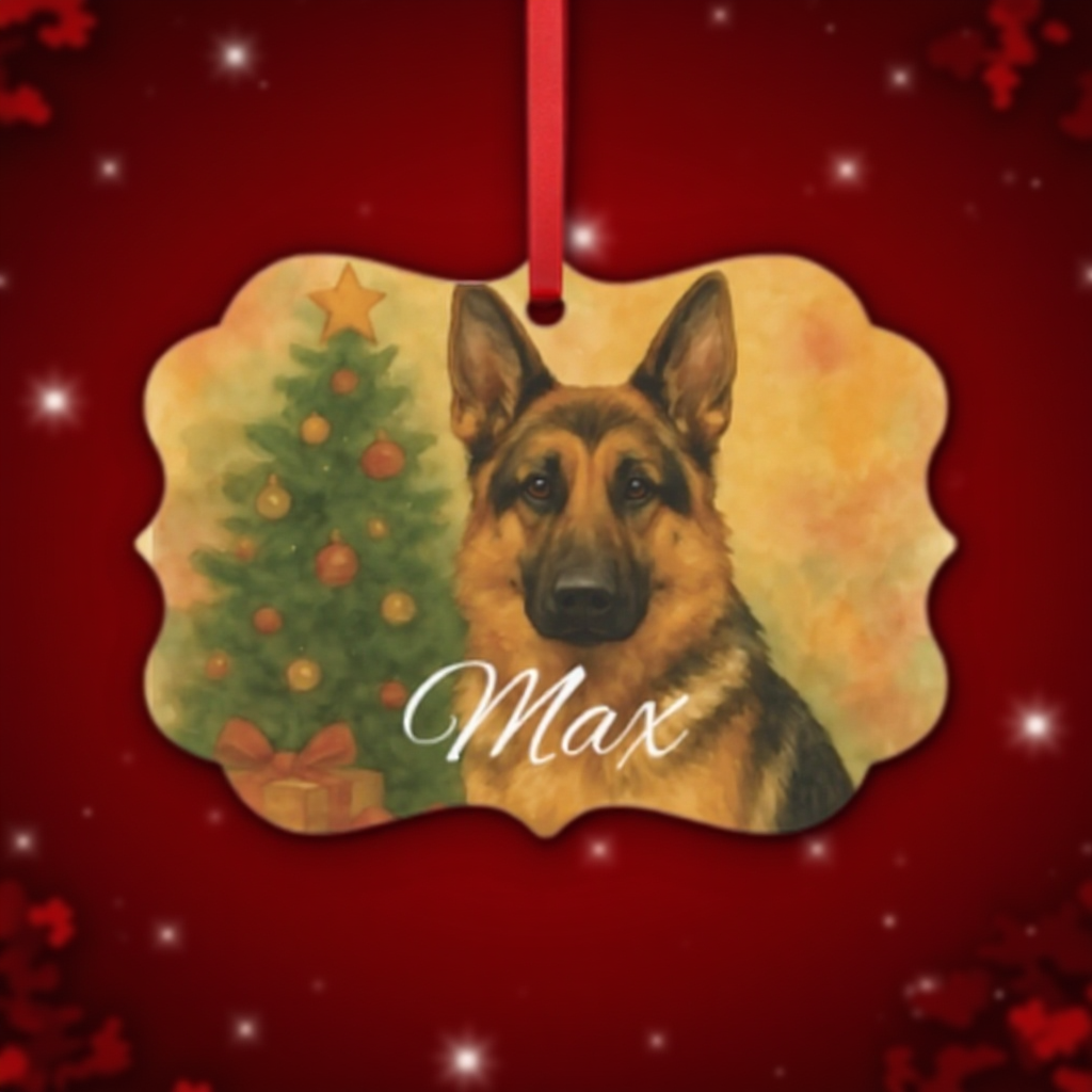 Festive German Shepherd Tree Ornament, A beautifully designed piece, it stands out among festive ornaments, honoring the noble german shepherd dog in style.