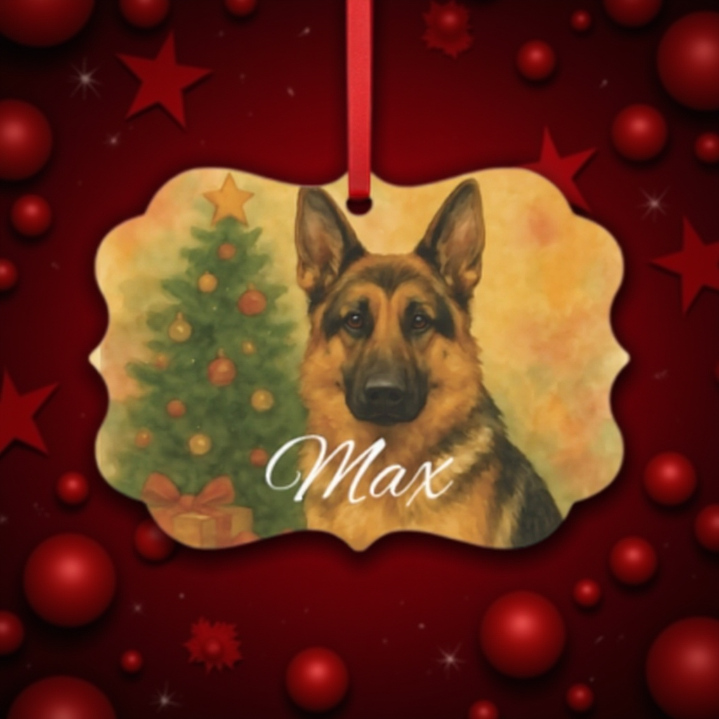 Festive German Shepherd Tree Ornament, A beautifully designed piece, it stands out among festive ornaments, honoring the noble german shepherd dog in style.