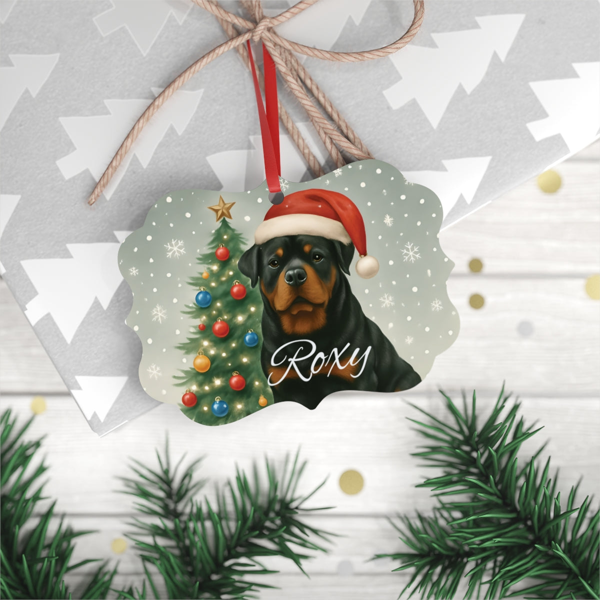 Personalized Rottweiler Tree Ornament, this metal tree ornament is more than a seasonal decoration—it's a heartfelt tribute to rottie enthusiast.