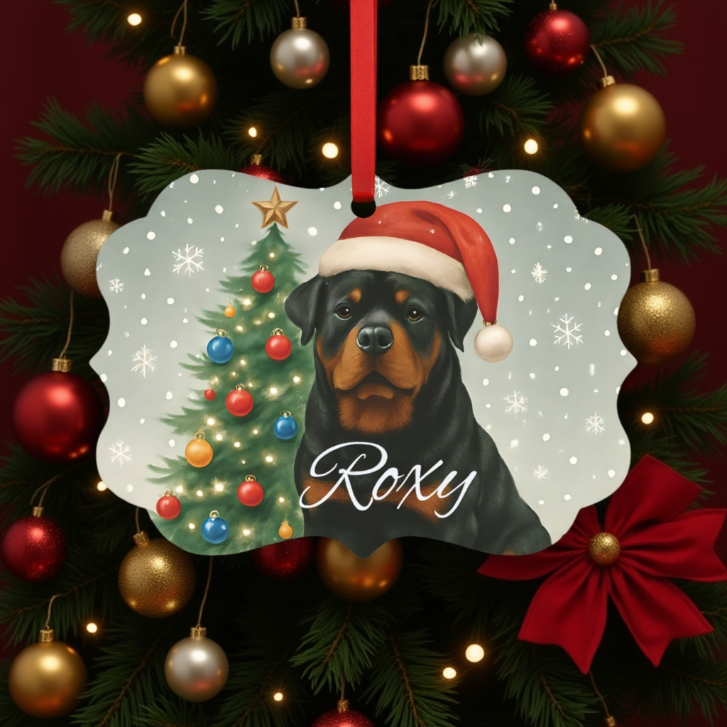 Personalized Rottweiler Tree Ornament, this metal tree ornament is more than a seasonal decoration—it's a heartfelt tribute to rottie enthusiast.