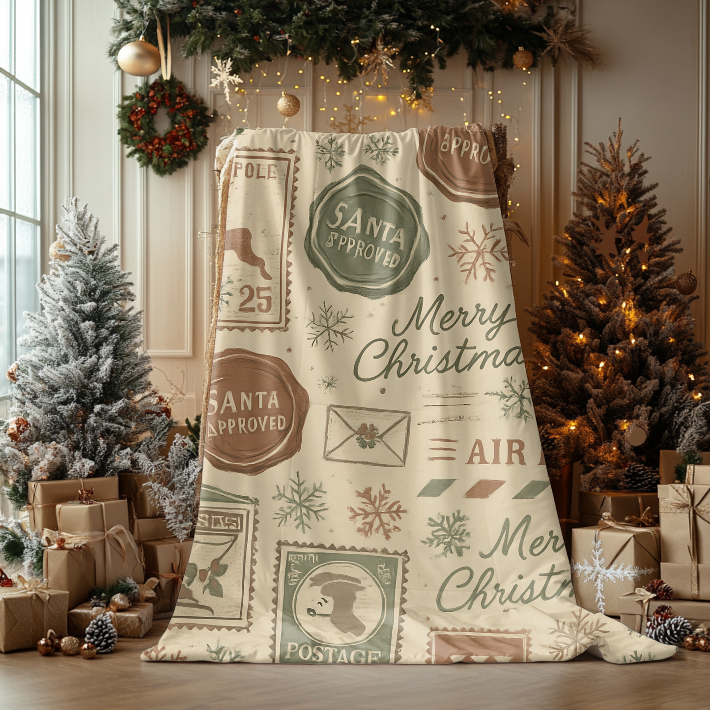 Festive Vintage Santa Snuggle Blanket, With a pattern reminiscent of a letter to Santa, it adds a whimsical touch to any festive home.