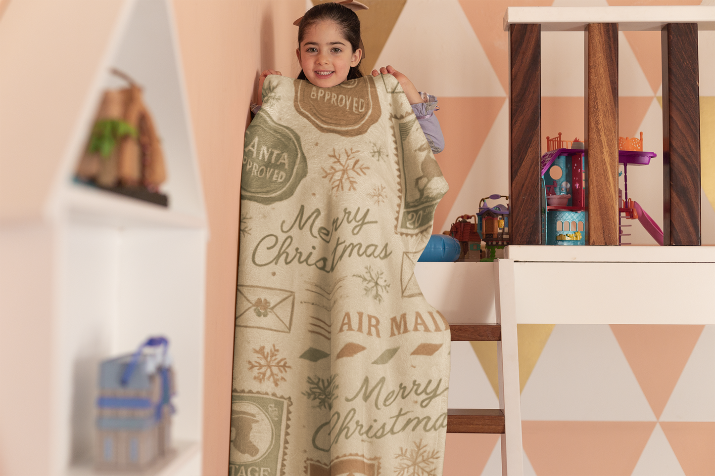 Festive Vintage Santa Snuggle Blanket, With a pattern reminiscent of a letter to Santa, it adds a whimsical touch to any festive home.