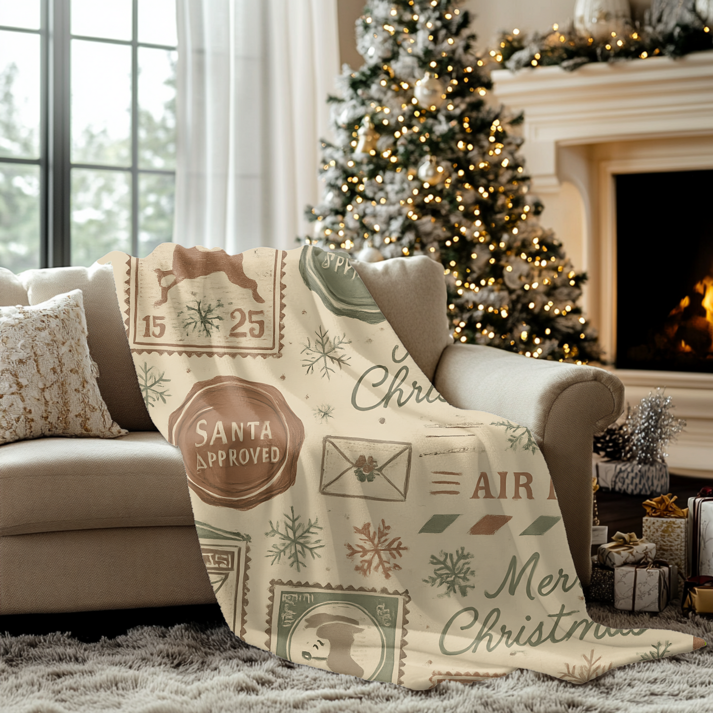 Festive Vintage Santa Snuggle Blanket, With a pattern reminiscent of a letter to Santa, it adds a whimsical touch to any festive home.