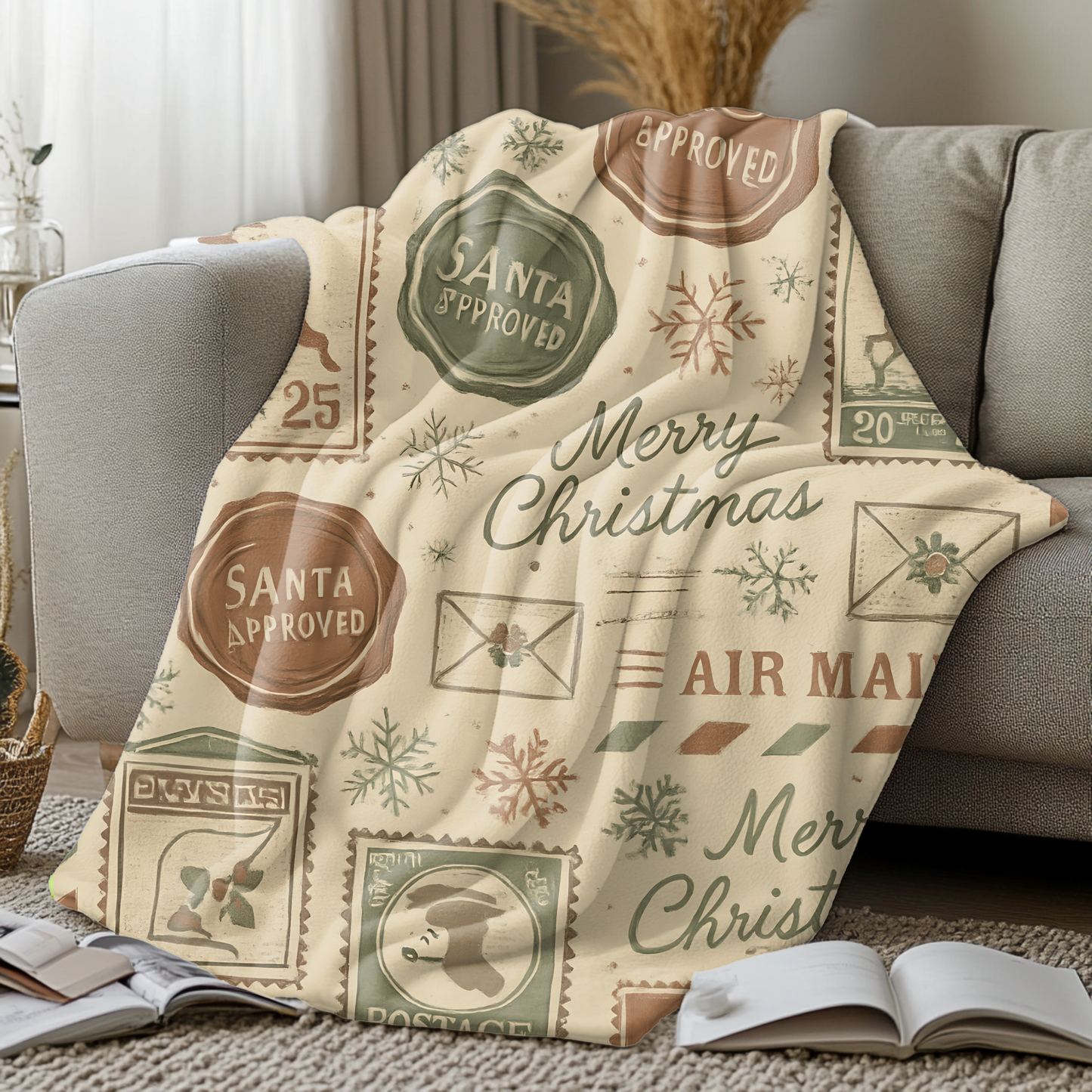 Festive Vintage Santa Snuggle Blanket, With a pattern reminiscent of a letter to Santa, it adds a whimsical touch to any festive home.