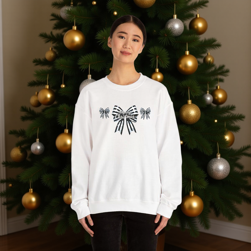Festive Merry Christmas Bow Embroidered Jumper,the perfect xmas gift for mum, this festive sweater is sure to bring warmth and delight.