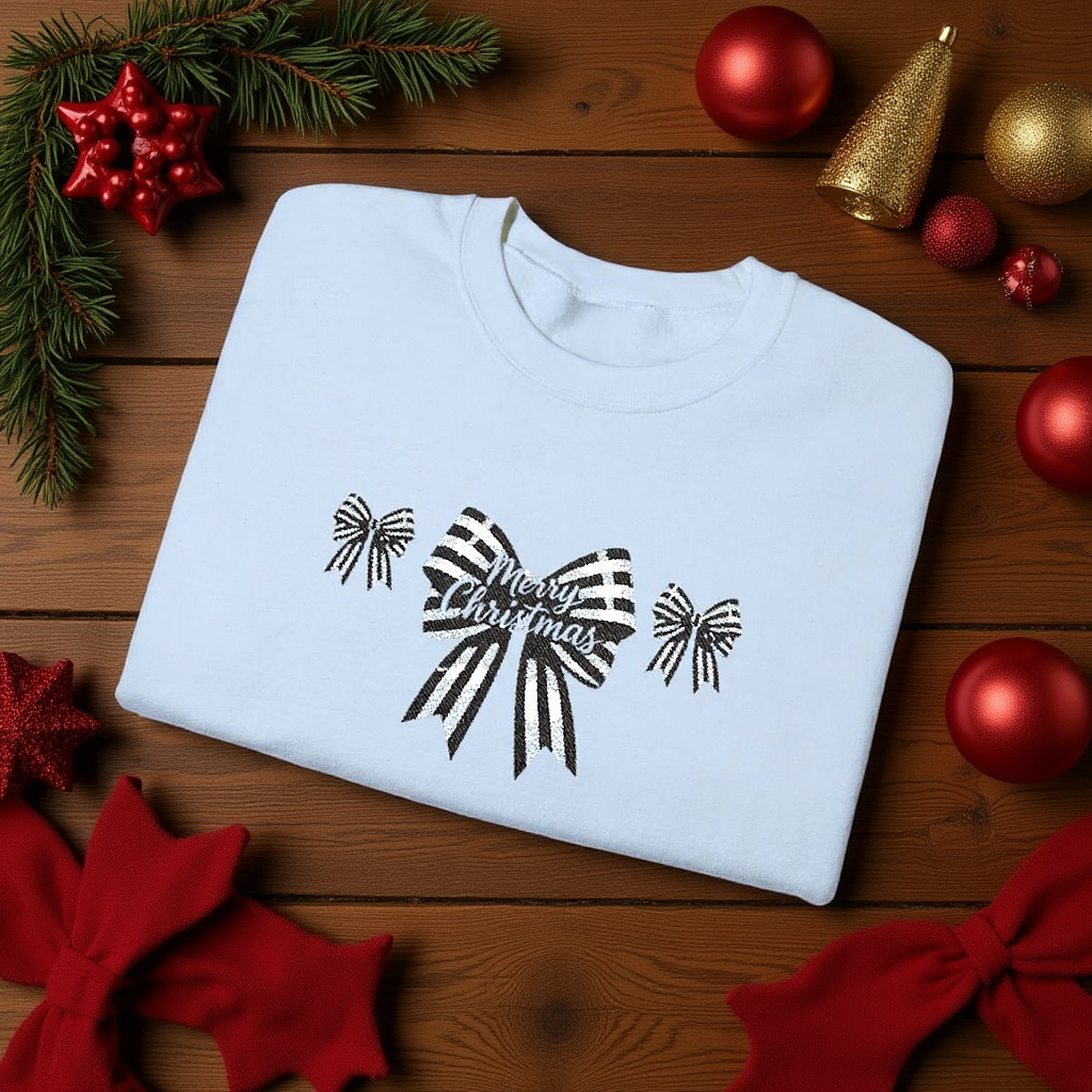 Festive Merry Christmas Bow Embroidered Jumper,the perfect xmas gift for mum, this festive sweater is sure to bring warmth and delight.