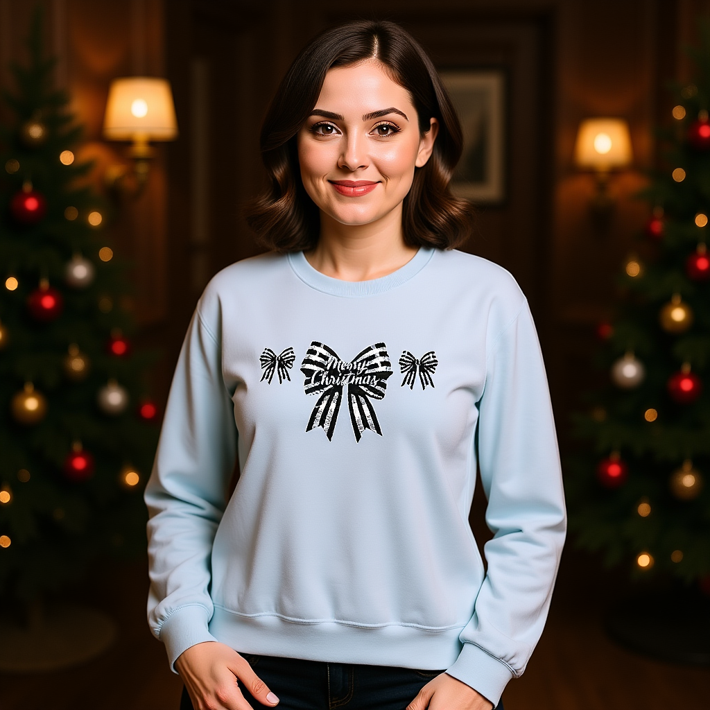 Festive Merry Christmas Bow Embroidered Jumper,the perfect xmas gift for mum, this festive sweater is sure to bring warmth and delight.