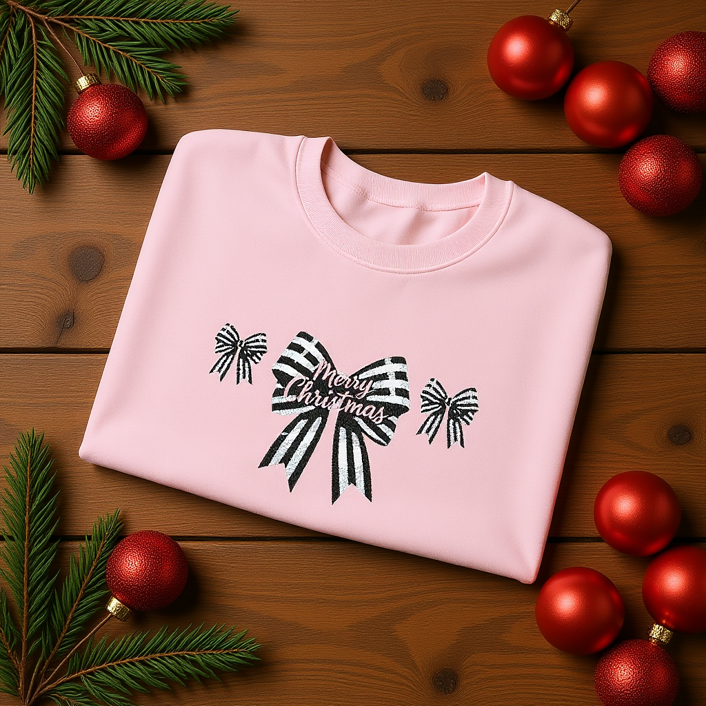 Festive Merry Christmas Bow Embroidered Jumper,the perfect xmas gift for mum, this festive sweater is sure to bring warmth and delight.
