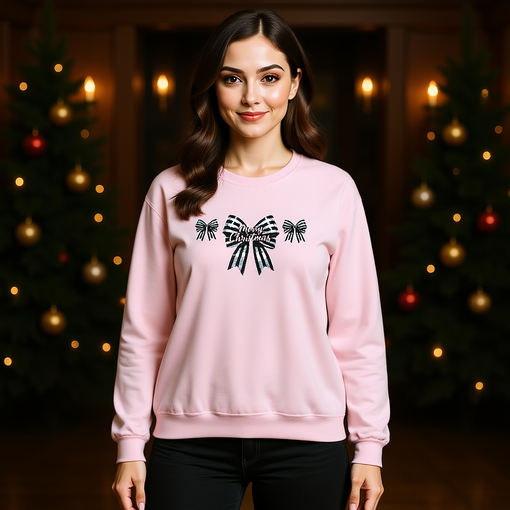 Festive Merry Christmas Bow Embroidered Jumper,the perfect xmas gift for mum, this festive sweater is sure to bring warmth and delight.
