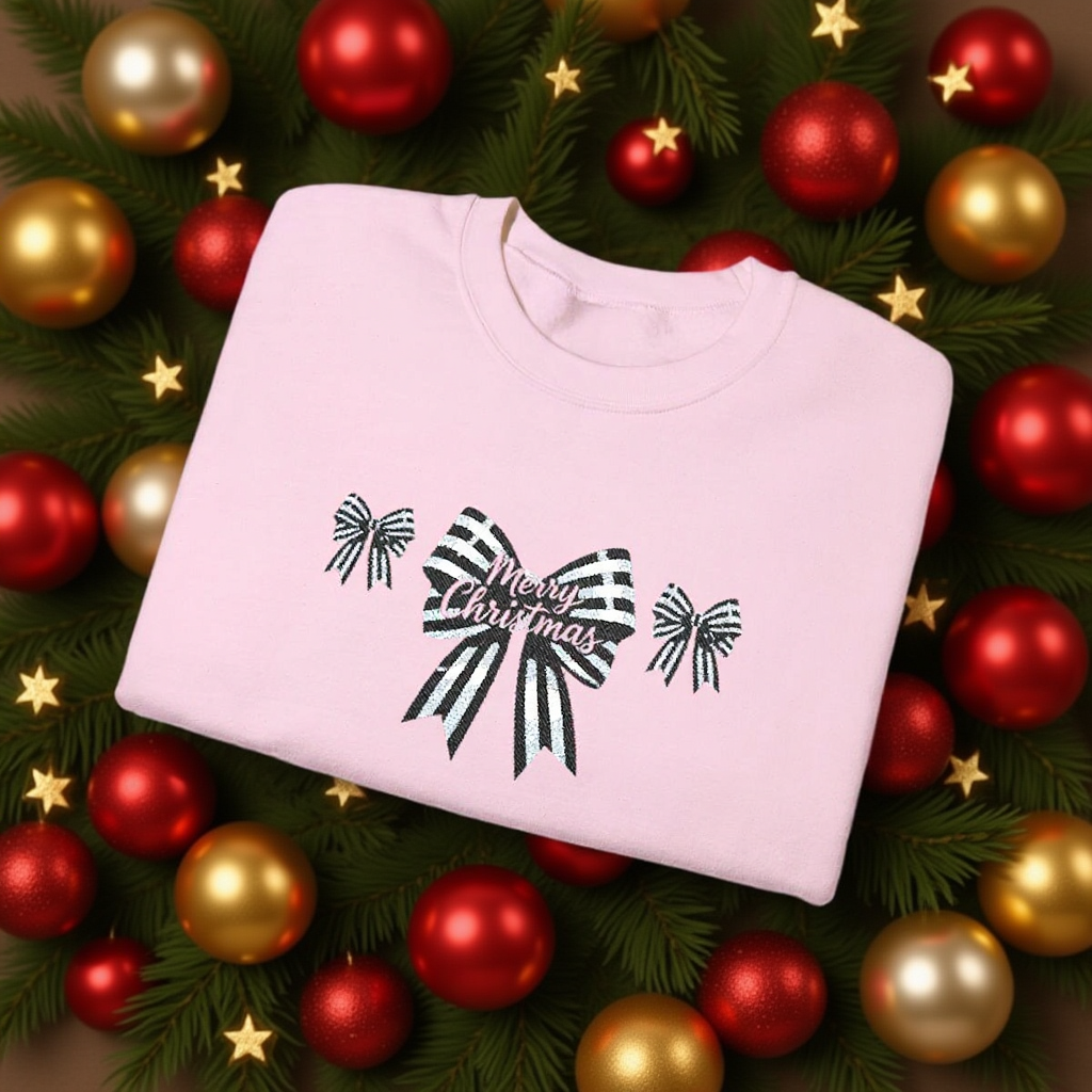 Festive Merry Christmas Bow Embroidered Jumper,the perfect xmas gift for mum, this festive sweater is sure to bring warmth and delight.