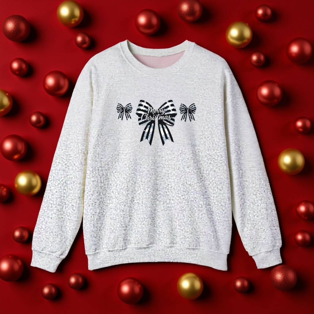 Festive Merry Christmas Bow Embroidered Jumper,the perfect xmas gift for mum, this festive sweater is sure to bring warmth and delight.
