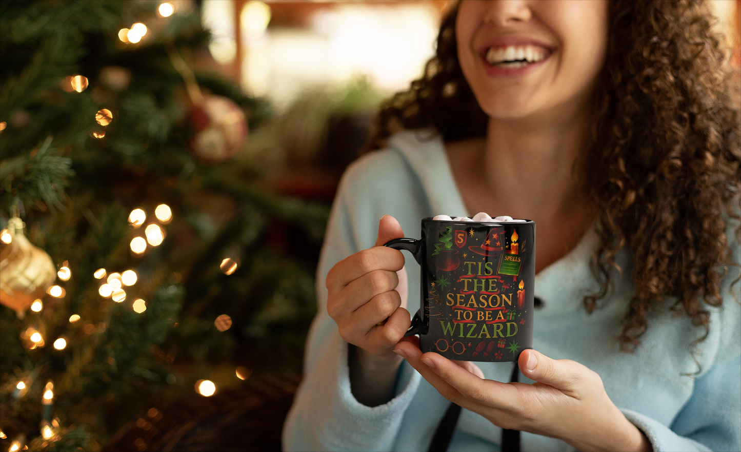 Festive Wizard Mug, Harry Potter Gift, Ideal for any Harry Potter fan, this delightful mug radiates a magical theme, capturing the essence of a Hogwarts Christmas.