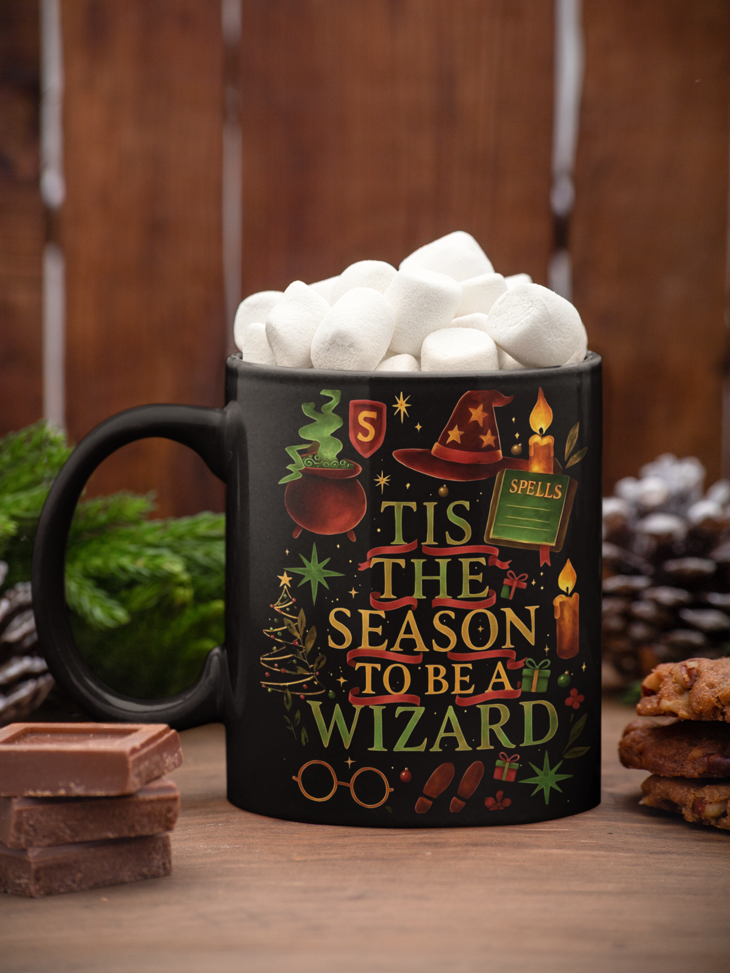 Festive Wizard Mug, Harry Potter Gift, Ideal for any Harry Potter fan, this delightful mug radiates a magical theme, capturing the essence of a Hogwarts Christmas.