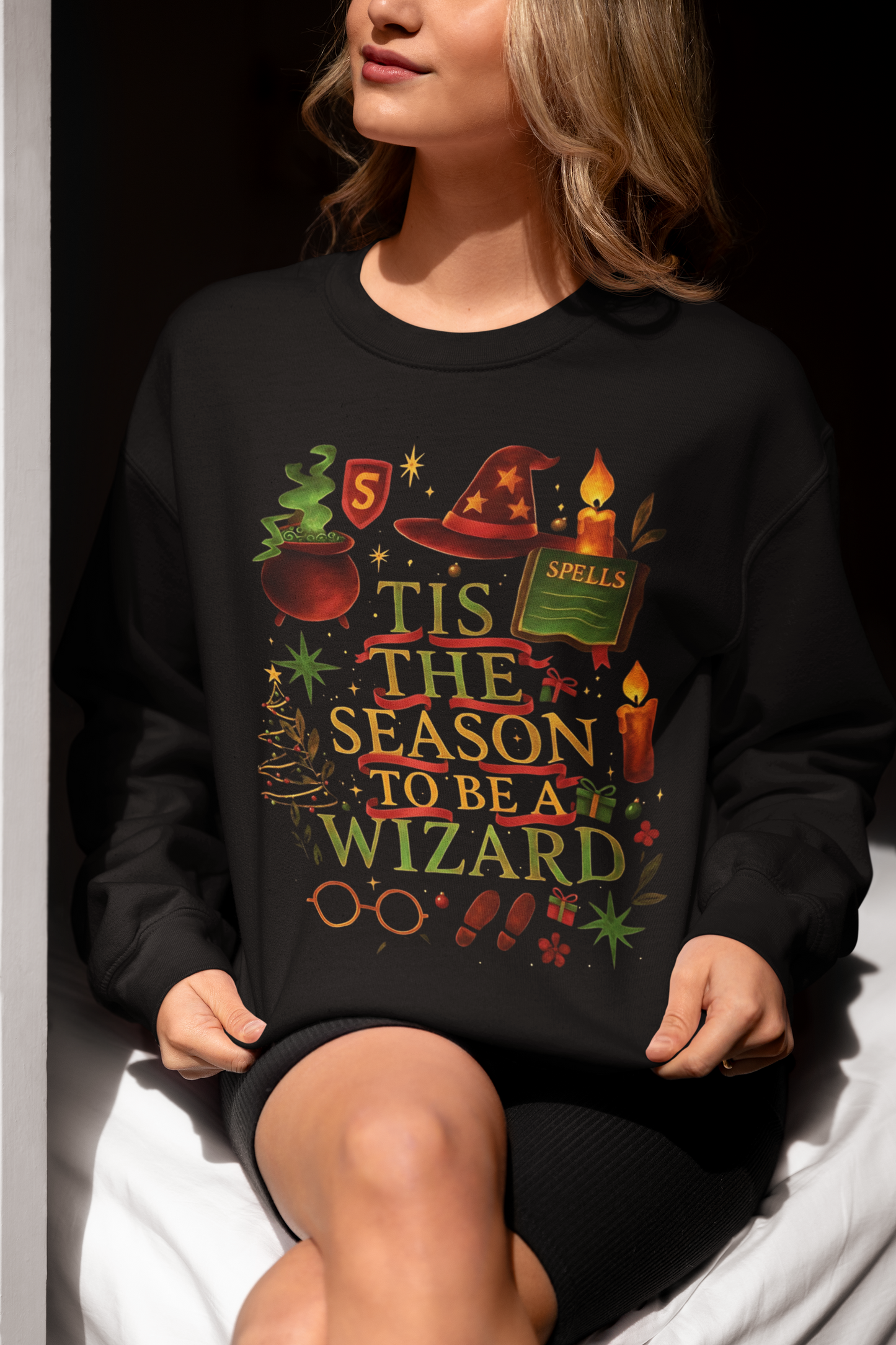 Festive Tis the Season to Be a Wizard Potter Fan Sweater, This enchanting harry potter sweater is a dream come true for any potter head.