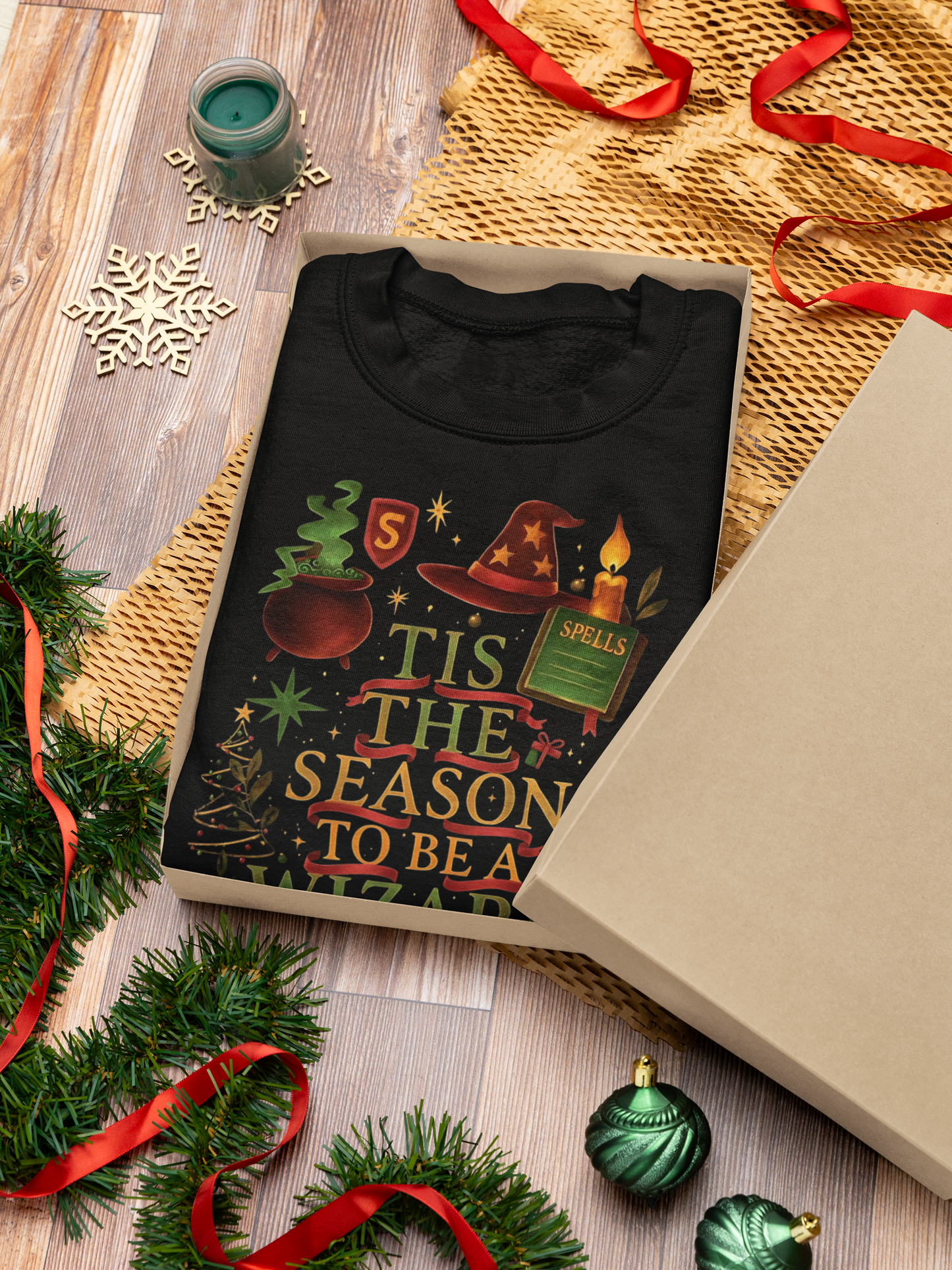 Festive Tis the Season to Be a Wizard Potter Fan Sweater, This enchanting harry potter sweater is a dream come true for any potter head.
