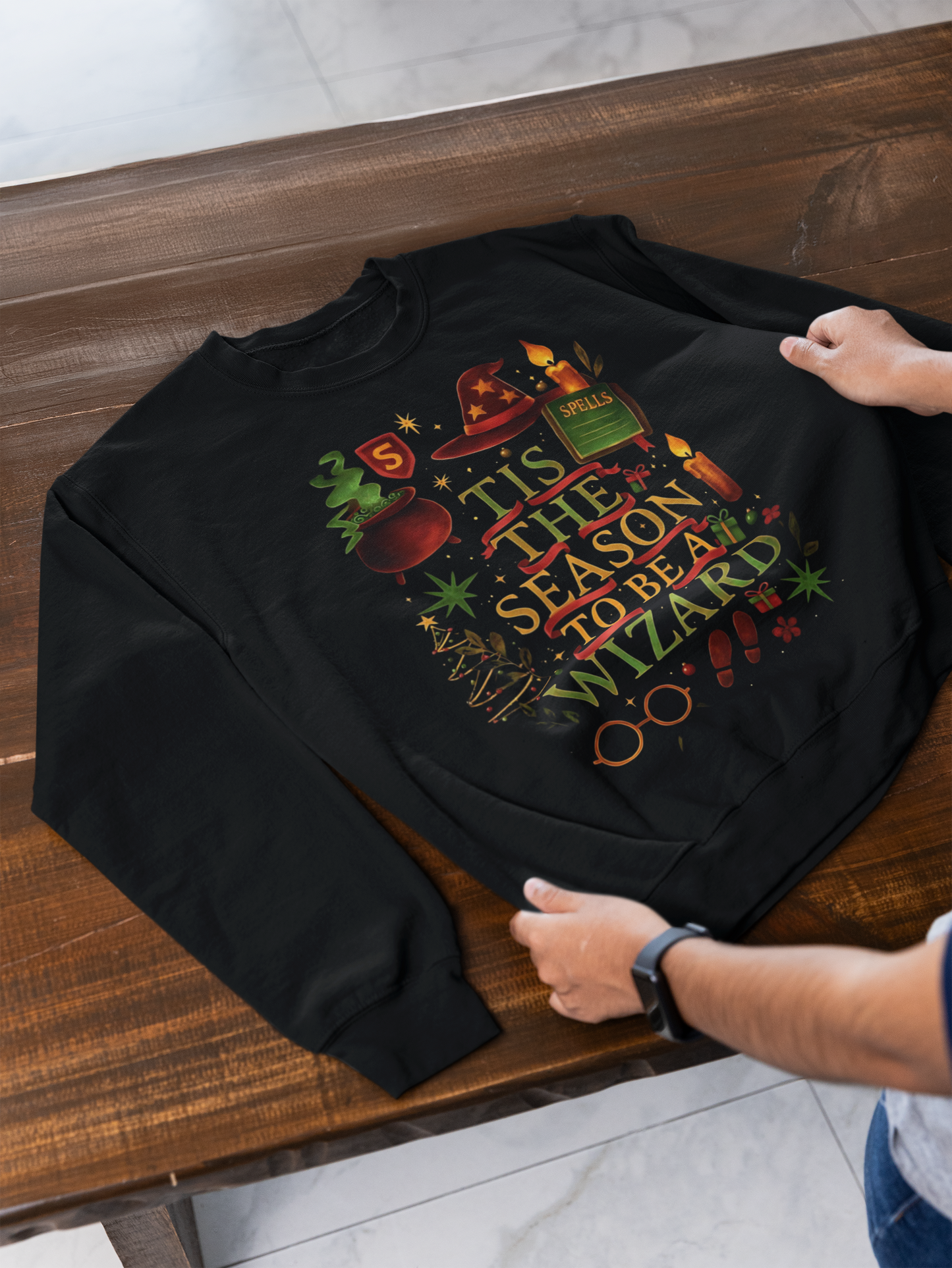 Festive Tis the Season to Be a Wizard Potter Fan Sweater, This enchanting harry potter sweater is a dream come true for any potter head.