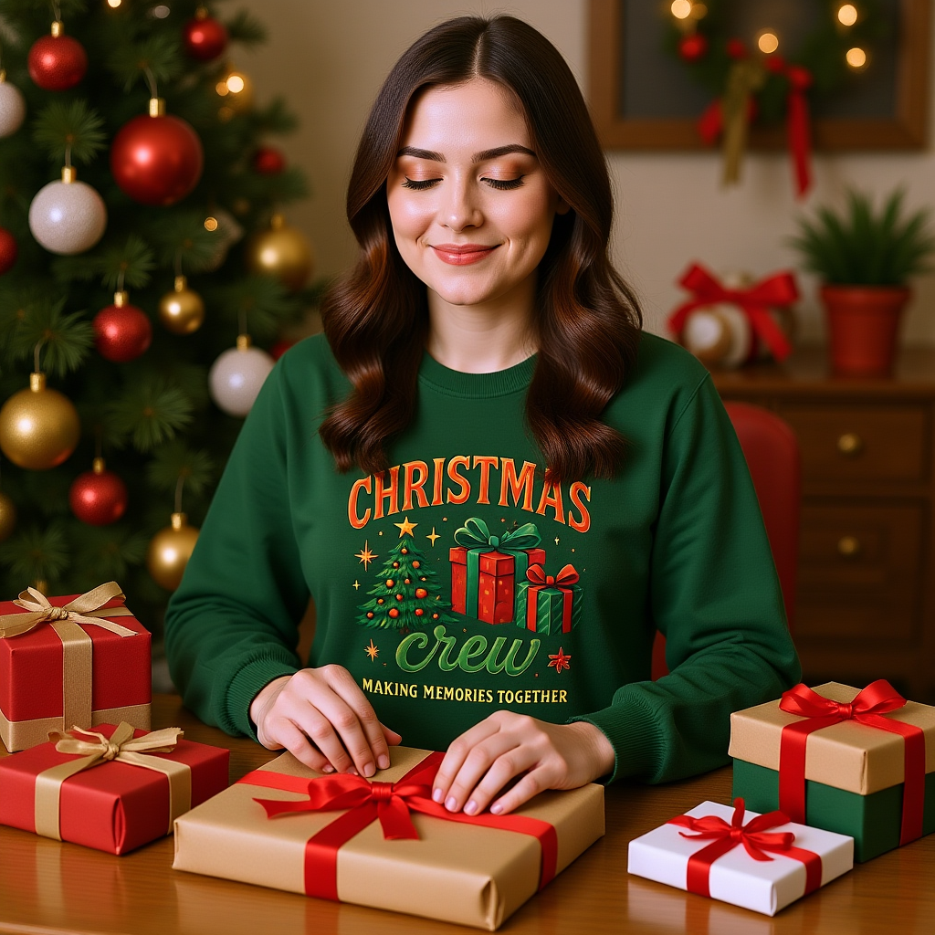 Festive Christmas Crew Sweatshirt, This cute winter shirt captures the essence of cheerful gatherings and joyful xmas jumper day celebrations.