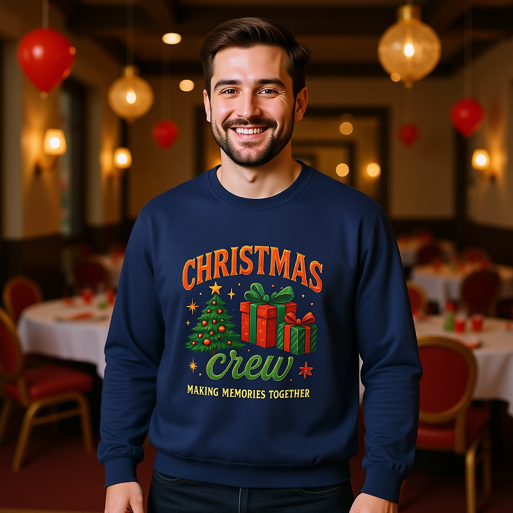 Festive Christmas Crew Sweatshirt, This cute winter shirt captures the essence of cheerful gatherings and joyful xmas jumper day celebrations.