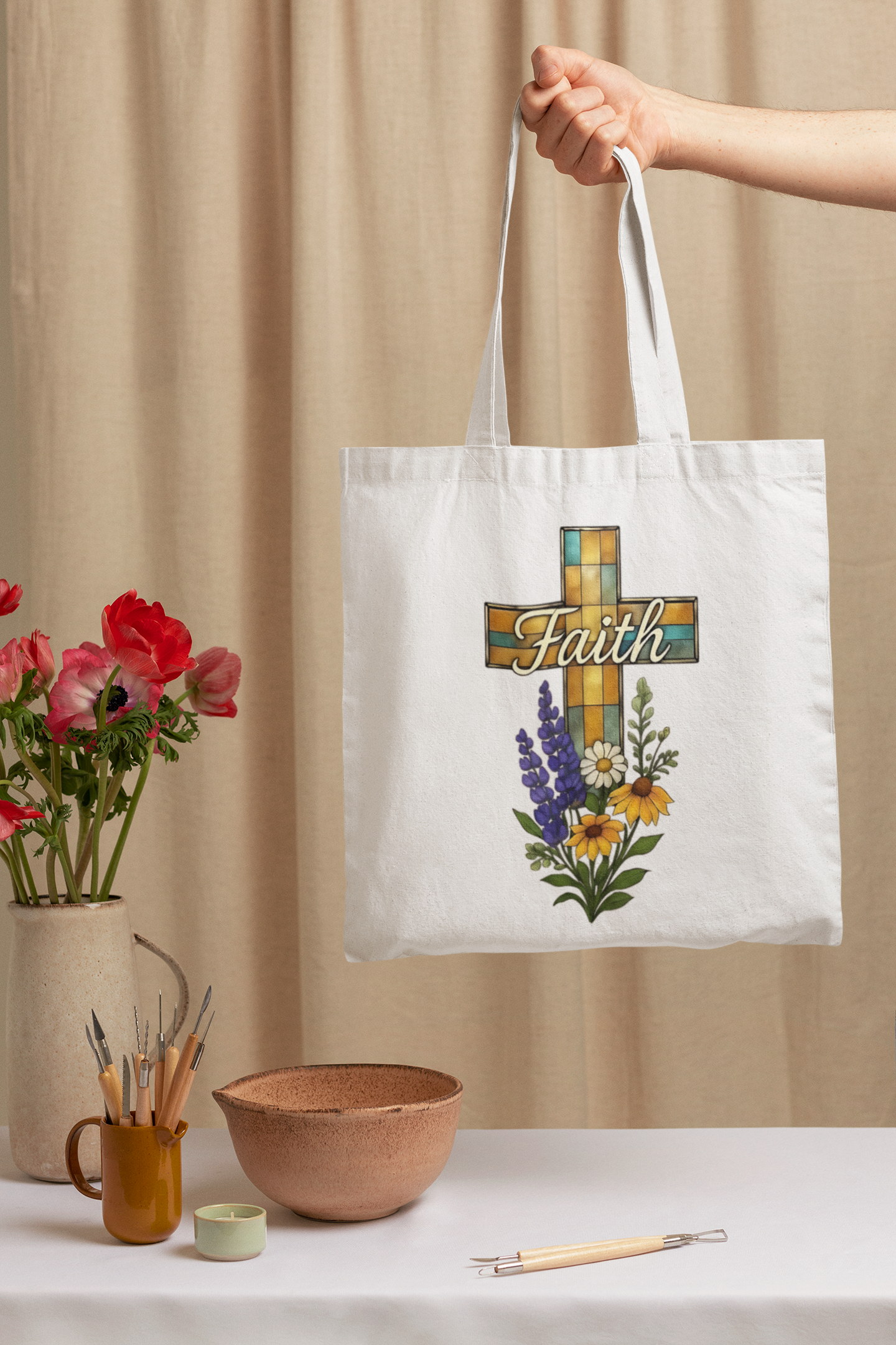 Christianity Faith Tote Bag, this Religious Tote bag carries the beauty of religious faith to every bible study and church gathering, or the perfect gift idea.