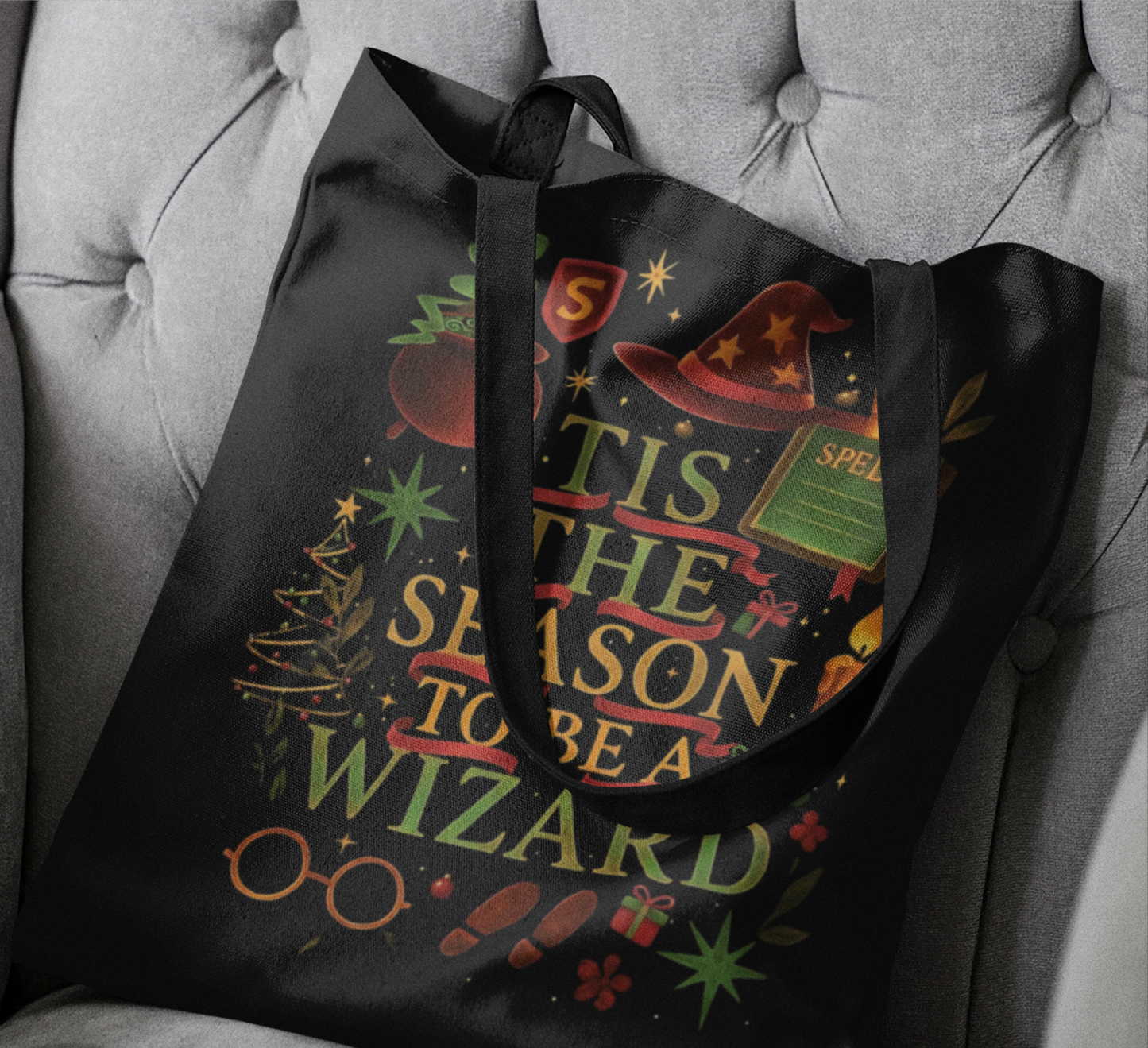 Tis the Season to be a Wizard Xmas Tote Bag, With its charming design, this xmas tote bag doubles as a delightful Christmas Eve bag.