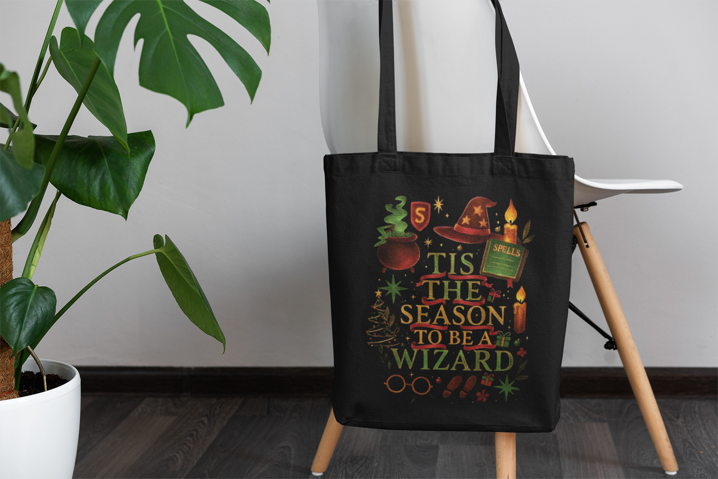 Tis the Season to be a Wizard Xmas Tote Bag, With its charming design, this xmas tote bag doubles as a delightful Christmas Eve bag.
