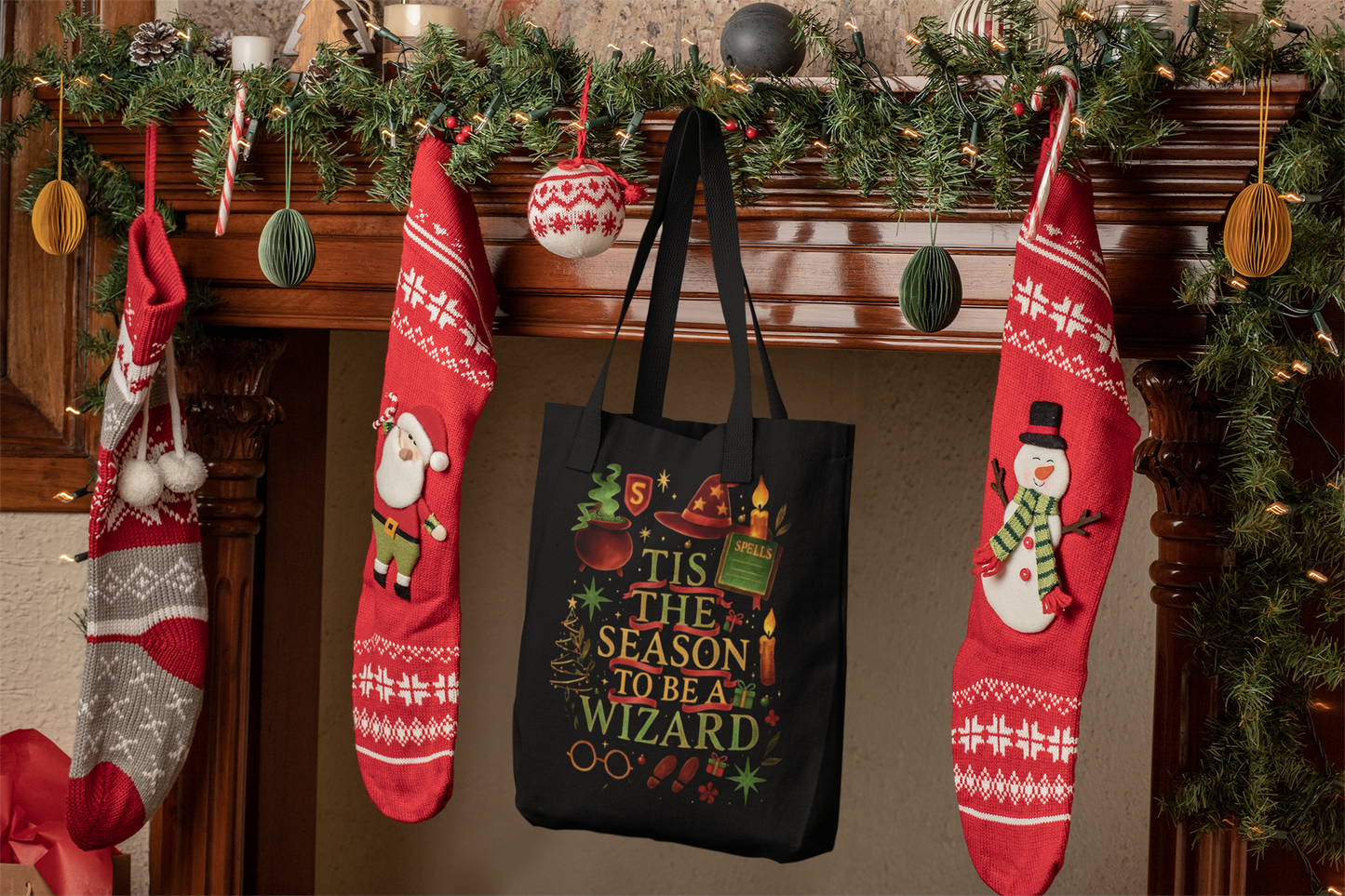 Tis the Season to be a Wizard Xmas Tote Bag, With its charming design, this xmas tote bag doubles as a delightful Christmas Eve bag.