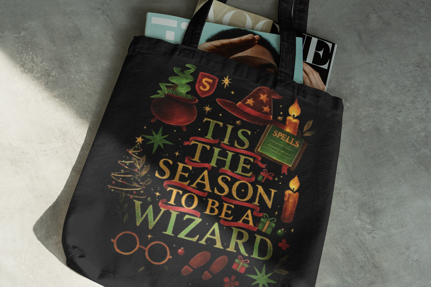 Tis the Season to be a Wizard Xmas Tote Bag, With its charming design, this xmas tote bag doubles as a delightful Christmas Eve bag.