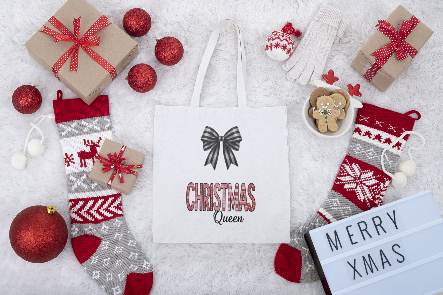 Christmas Queen Festive Reusable Tote Gift Bag, doubling as a unique gift bag and an elegant wine bag for your festive gatherings.