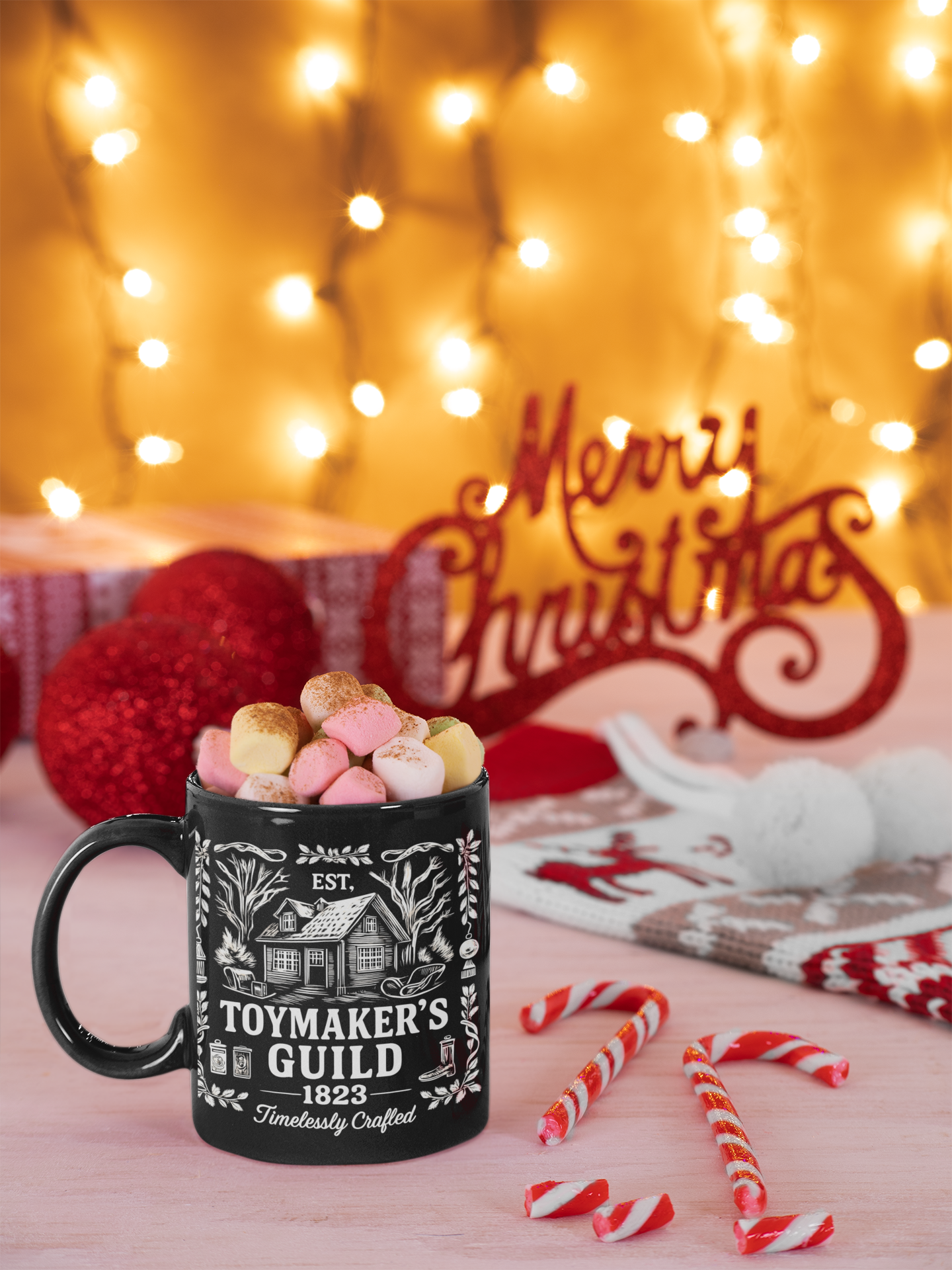 Vintage Toymakers Guild Christmas Mug • Retro Holiday Coffee Cup • Vintage Christmas Ceramic Gift • Retro Santa Mug Collectible