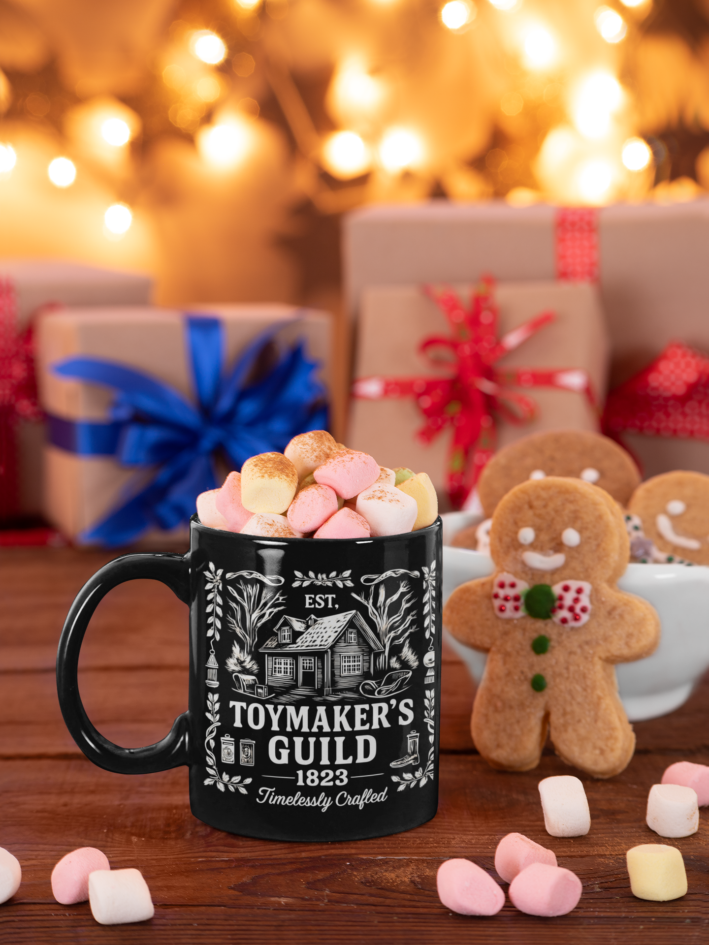 Vintage Toymakers Guild Christmas Mug • Retro Holiday Coffee Cup • Vintage Christmas Ceramic Gift • Retro Santa Mug Collectible