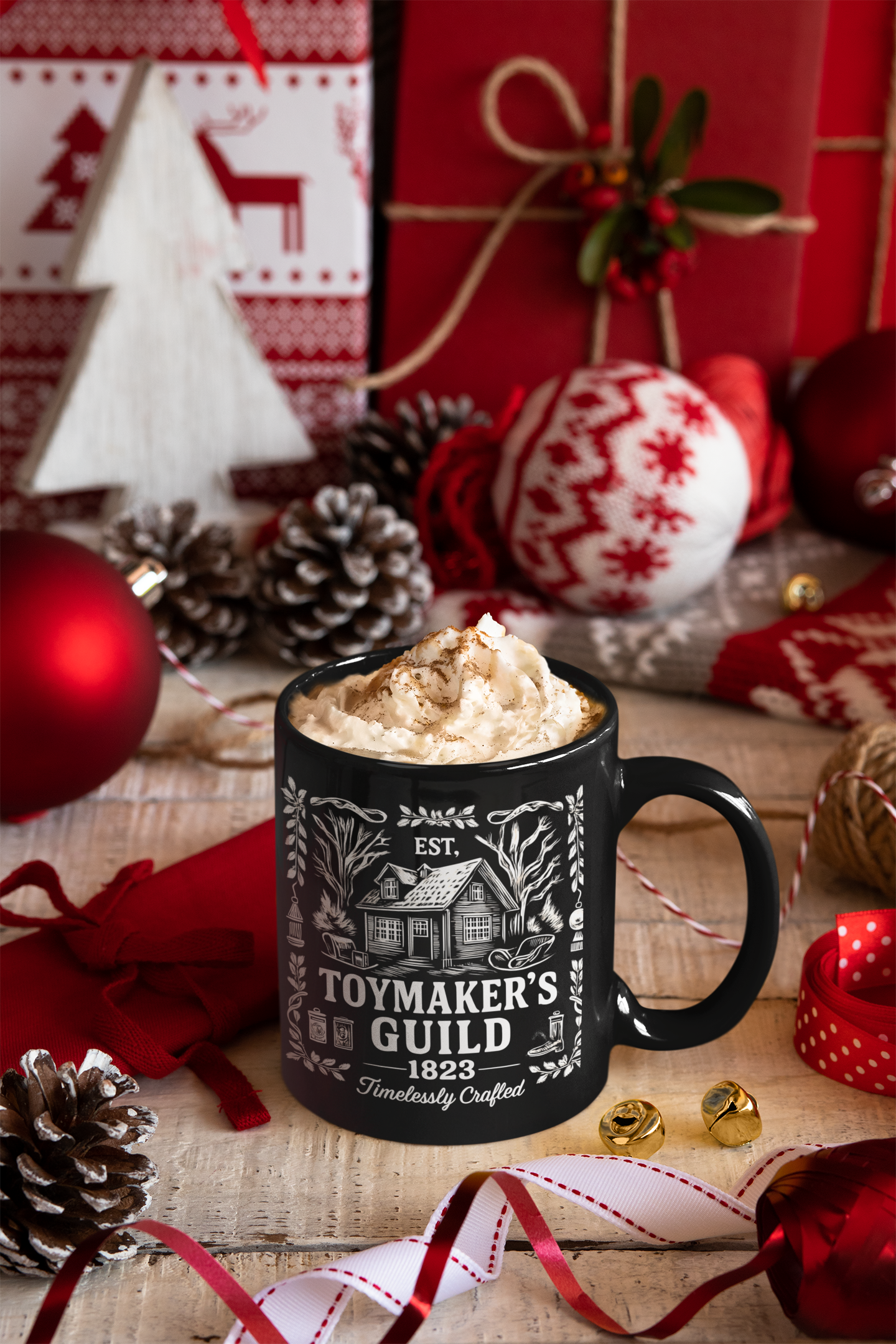 Vintage Toymakers Guild Christmas Mug • Retro Holiday Coffee Cup • Vintage Christmas Ceramic Gift • Retro Santa Mug Collectible