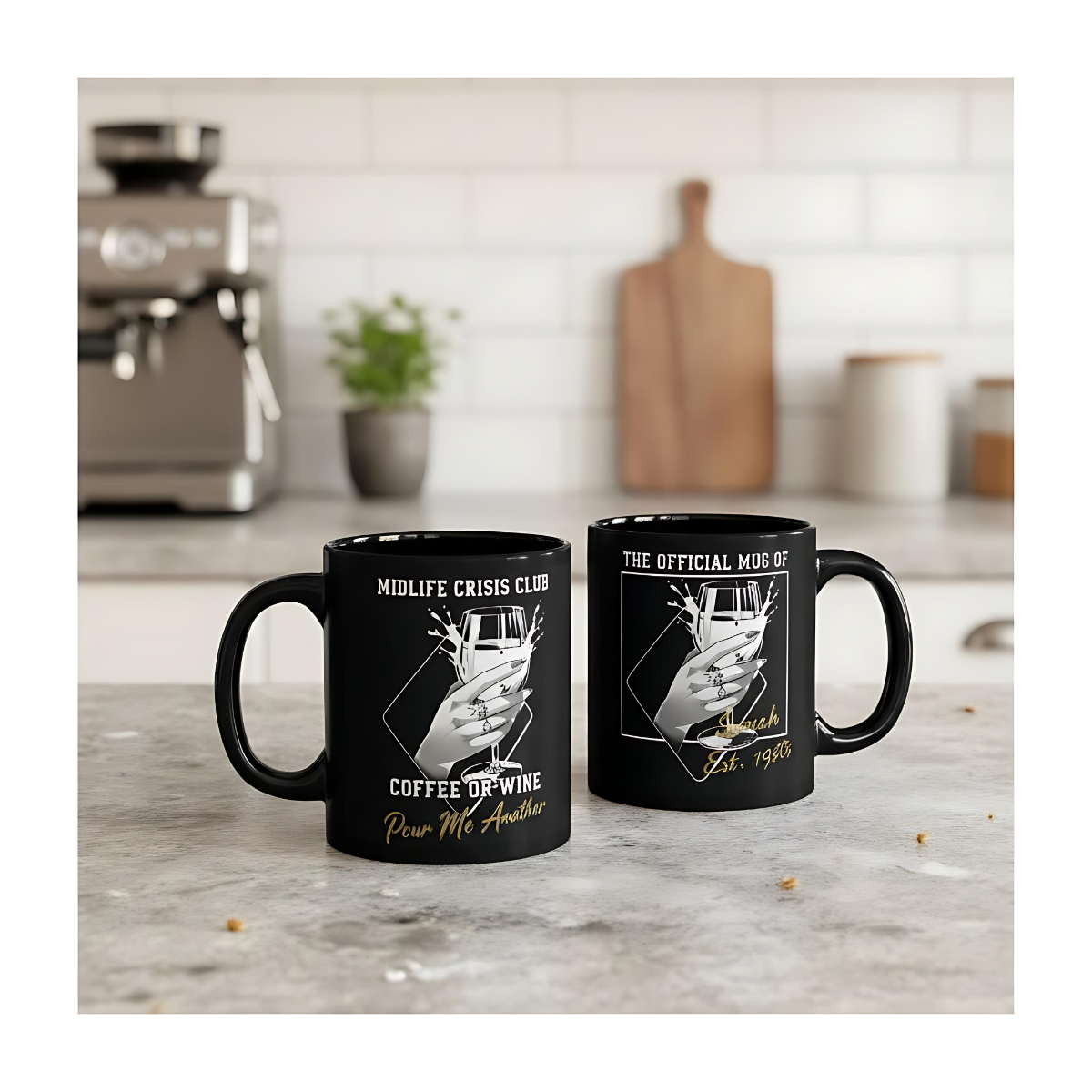 Funny Midlife Crisis Mug | Coffee or Wine Cup with Personalised Name | Birthday Gift for Women 40s 50s | Wine Lover Gift