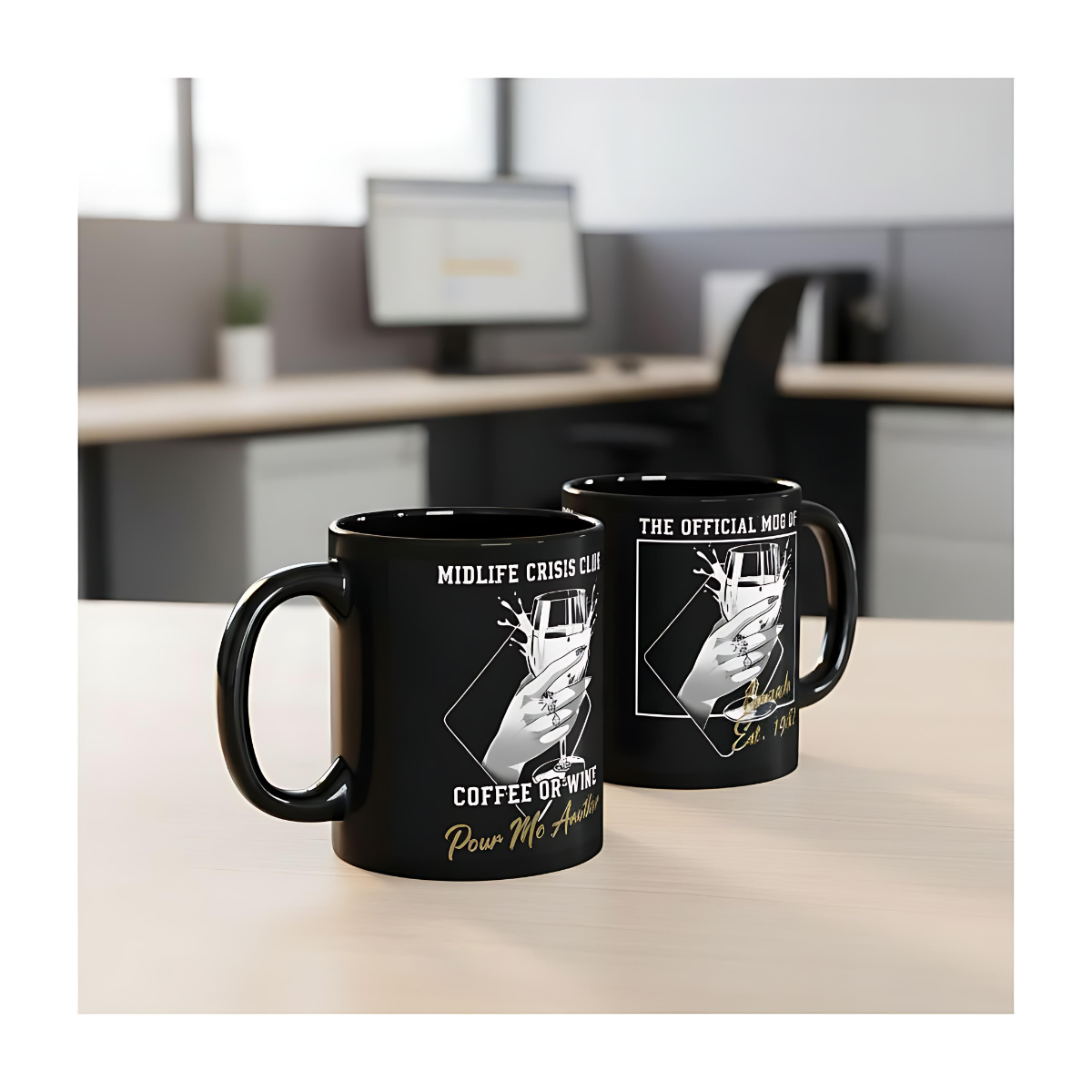 Funny Midlife Crisis Mug | Coffee or Wine Cup with Personalised Name | Birthday Gift for Women 40s 50s | Wine Lover Gift