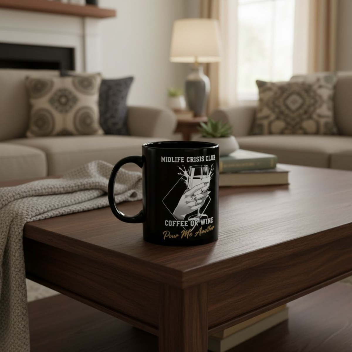 Funny Midlife Crisis Mug | Coffee or Wine Cup with Personalised Name | Birthday Gift for Women 40s 50s | Wine Lover Gift