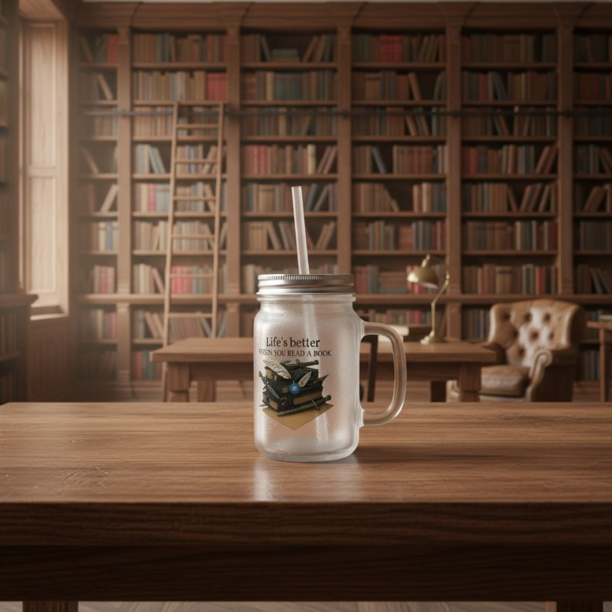 Book Lovers Mason Jar with Straw, Frosted Glass Cup, Eco Friendly Mug, Bookish Aesthetic, Booktok Merch, Bibliophile Gift, Book Club Gift