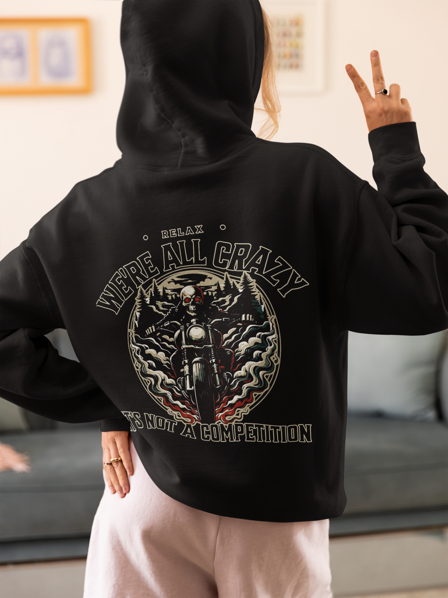 We're All Crazy Biker Hoodie, Full Zip, Motorcycle Hoodie,Relax Skull Hoodie,Biker Apparel,Rider Hoodie,Bike Life Hoodie,Rider Hoodie,