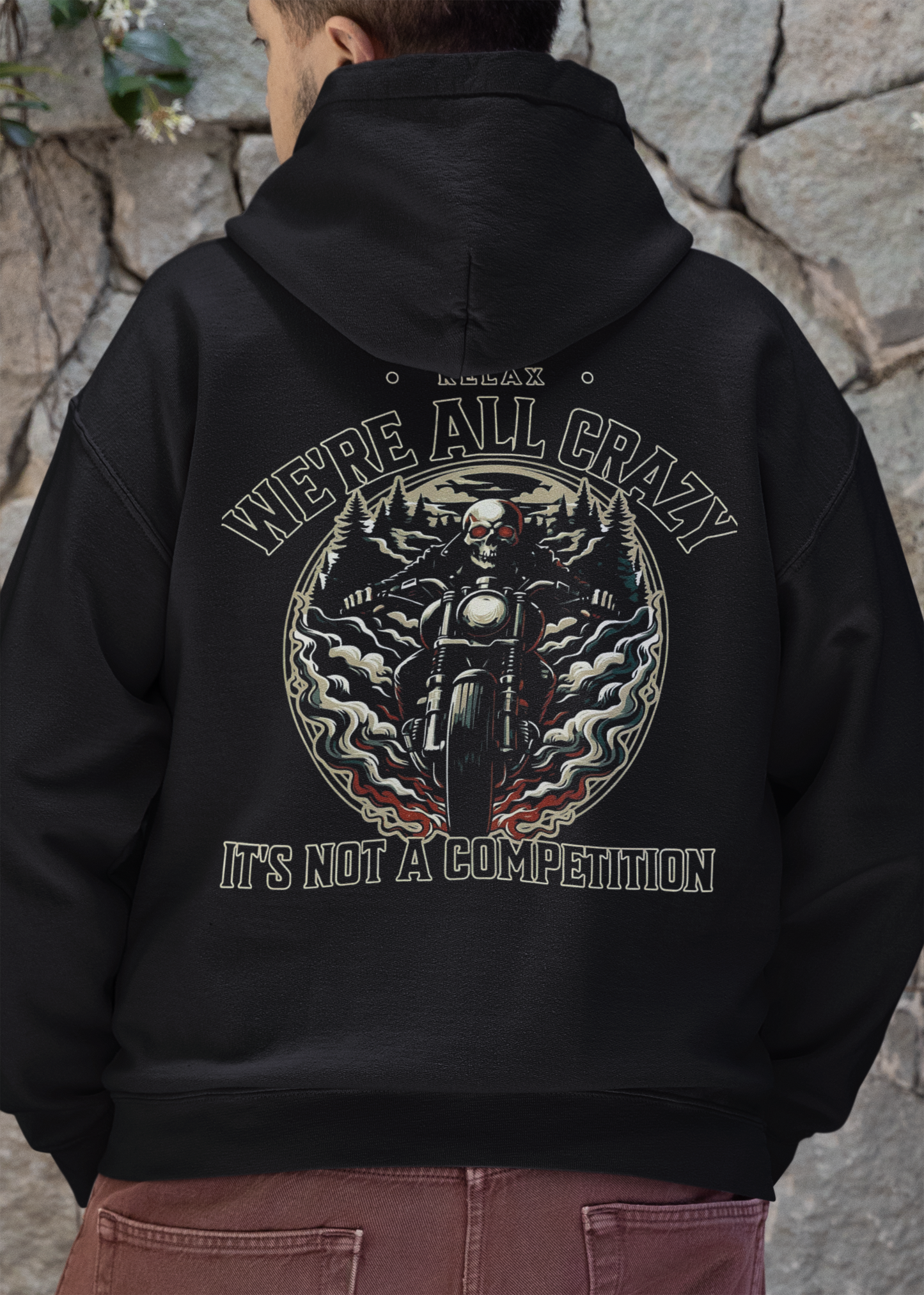 We're All Crazy Biker Hoodie, Full Zip, Motorcycle Hoodie,Relax Skull Hoodie,Biker Apparel,Rider Hoodie,Bike Life Hoodie,Rider Hoodie,