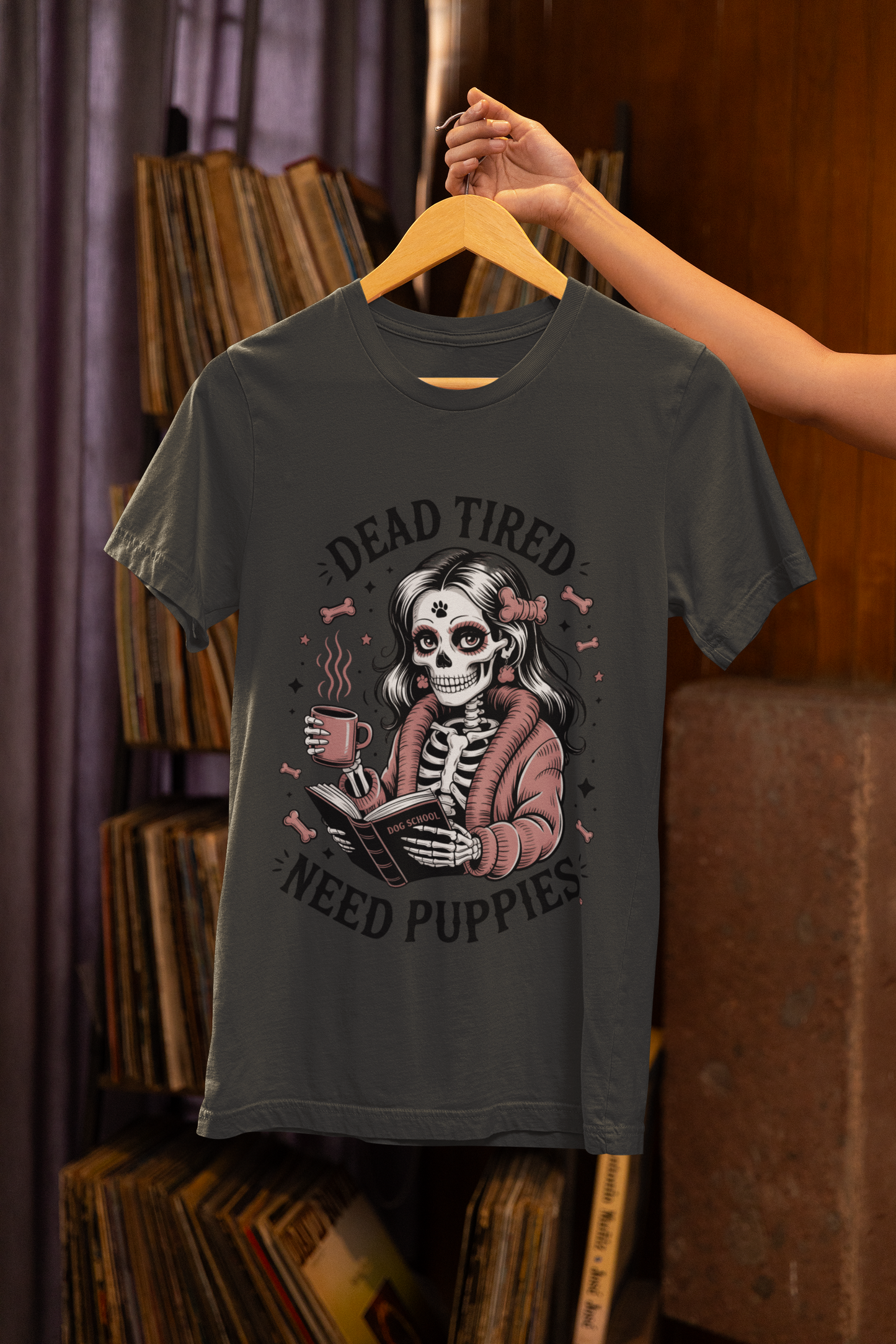Dead Tired Need Puppies T-shirt, Skeleton Graphic Tee, Dog Mom Apparel, Puppy Love Shirt, Dog Lover Gift, Woof, Dog Bone Shirt, Paw Print