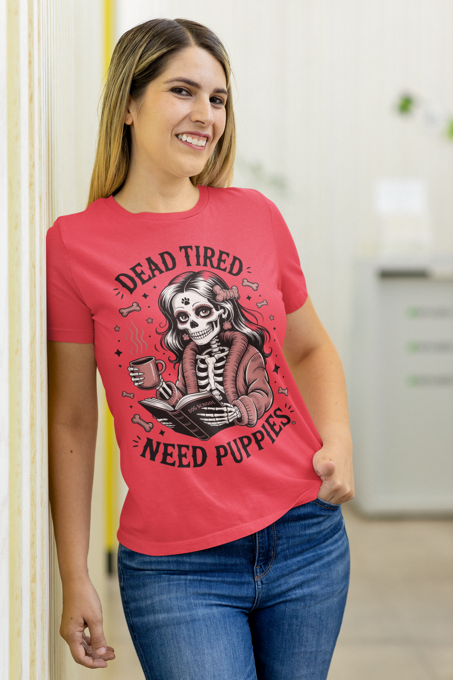 Dead Tired Need Puppies T-shirt, Skeleton Graphic Tee, Dog Mom Apparel, Puppy Love Shirt, Dog Lover Gift, Woof, Dog Bone Shirt, Paw Print