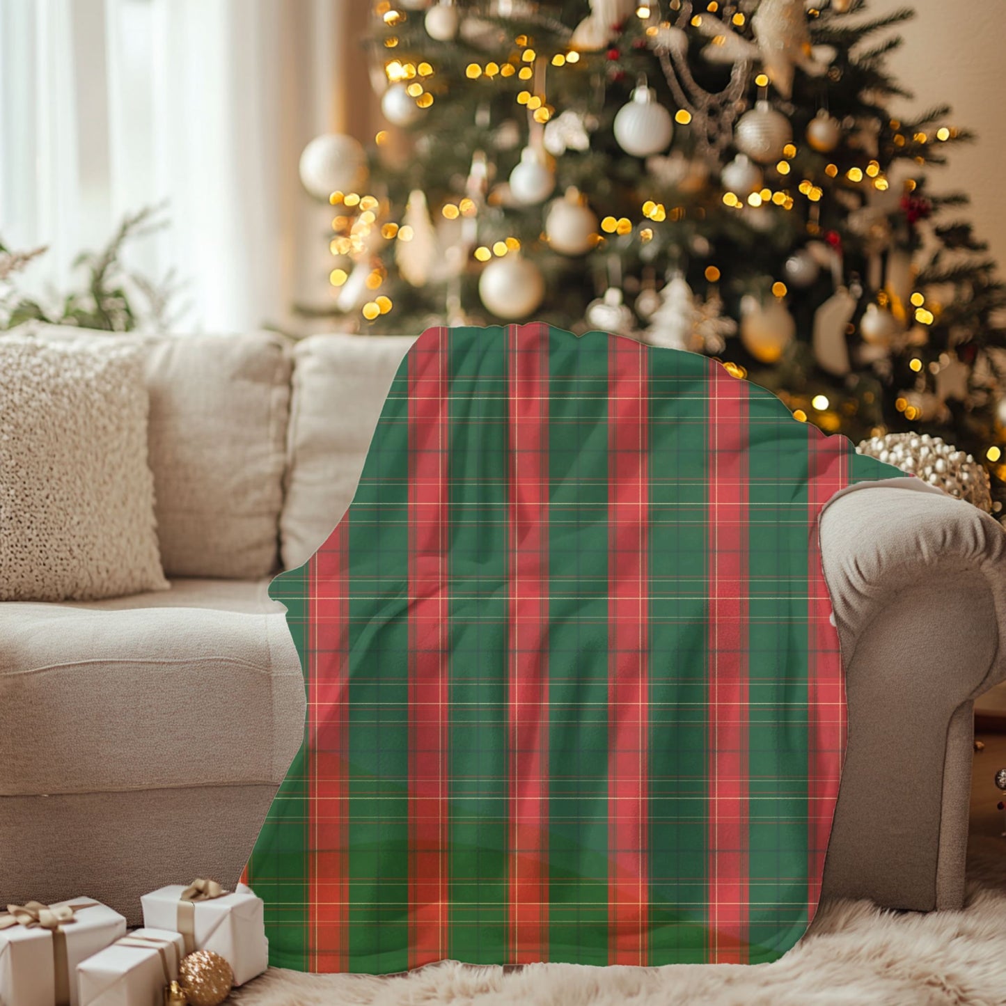 Christmas Plaid Sherpa Blanket, Plaid Sherpa Throw.