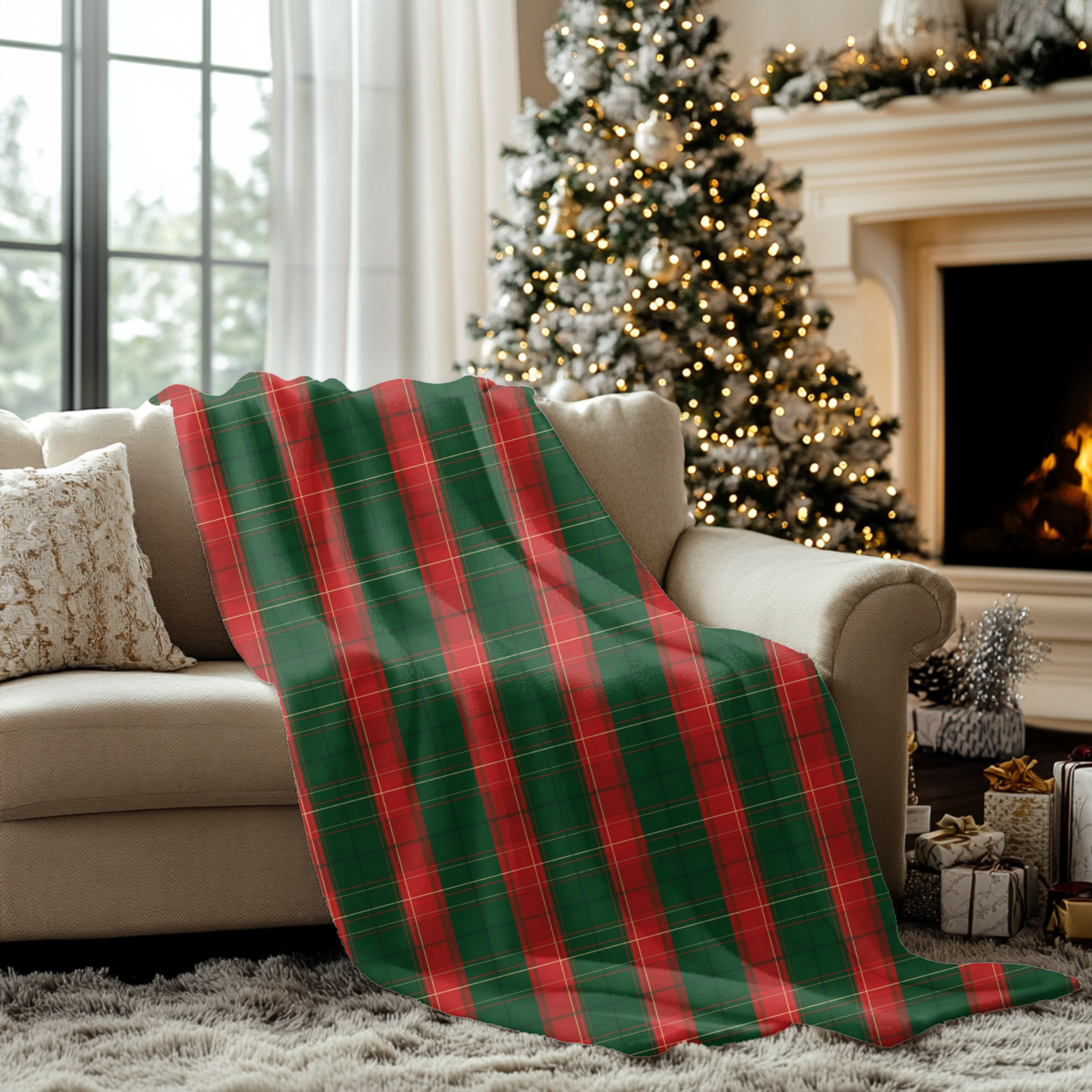 Christmas Plaid Sherpa Blanket, Plaid Sherpa Throw.