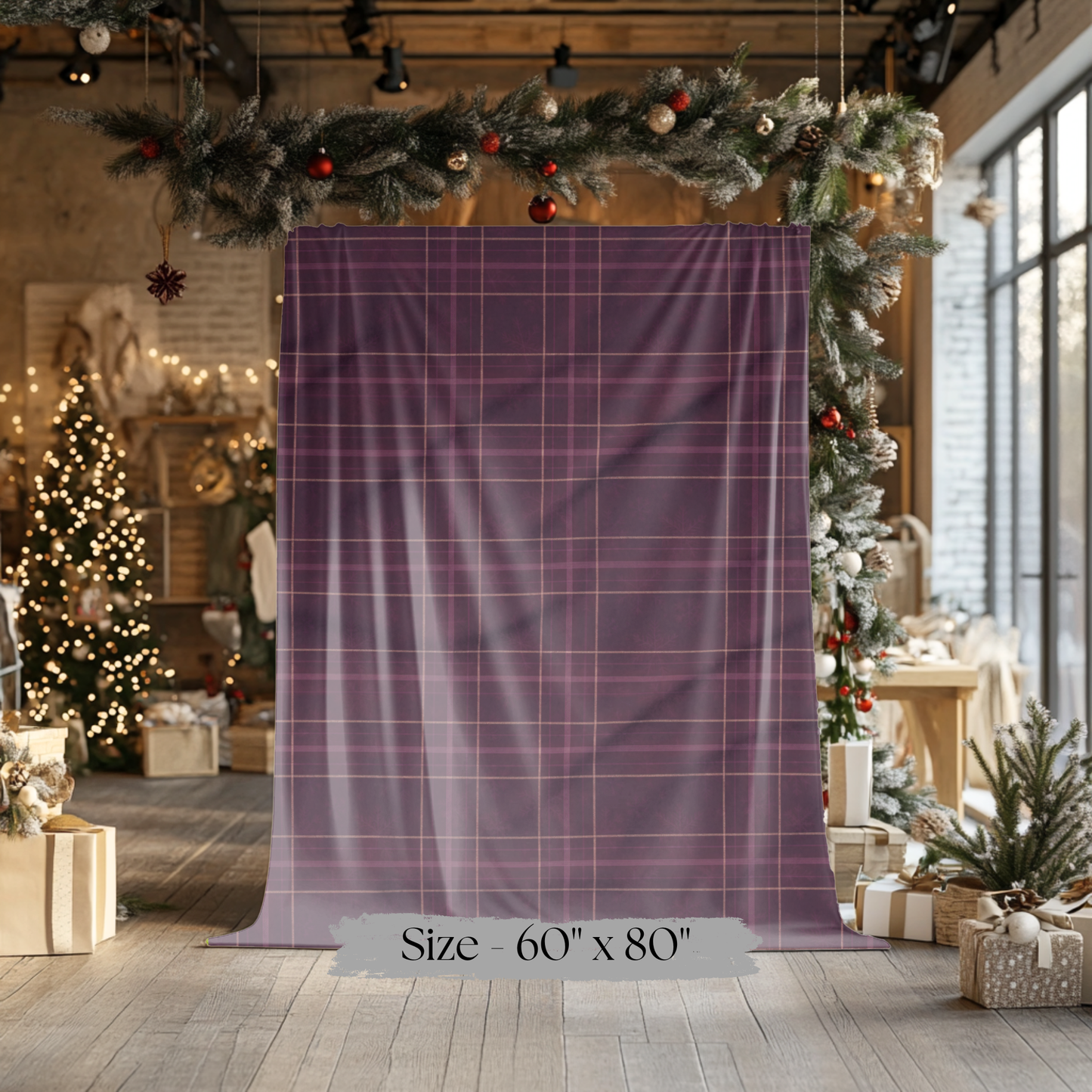 Christmas Plum Plaid Sherpa Blanket, Plaid Sherpa Throw, Warm Throw Blanket, Soft Fleece Blanket, Plaid Blanket, Plaid Throw Blanket