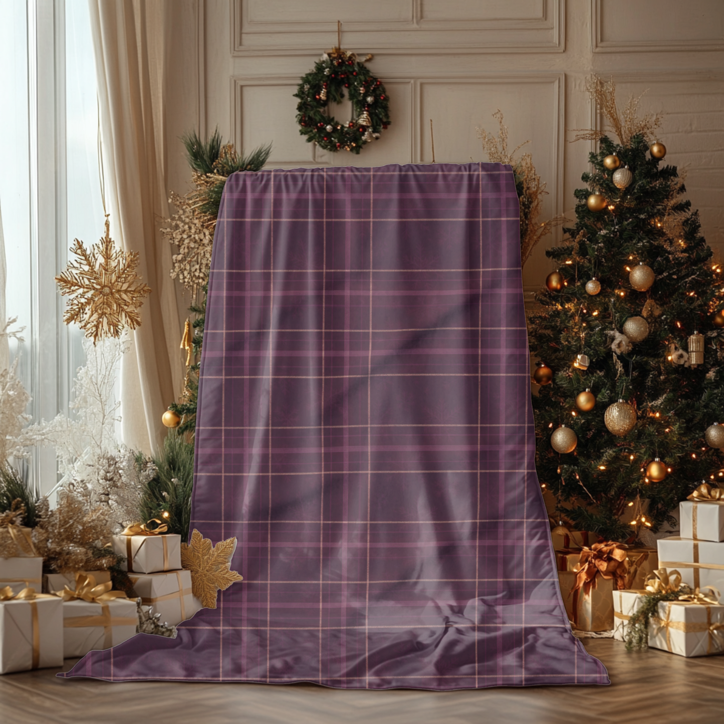 Christmas Plum Plaid Sherpa Blanket, Plaid Sherpa Throw, Warm Throw Blanket, Soft Fleece Blanket, Plaid Blanket, Plaid Throw Blanket