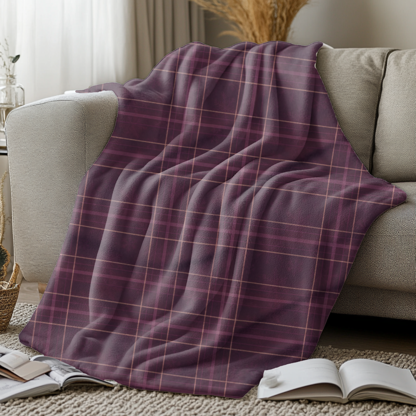 Christmas Plum Plaid Sherpa Blanket, Plaid Sherpa Throw, Warm Throw Blanket, Soft Fleece Blanket, Plaid Blanket, Plaid Throw Blanket