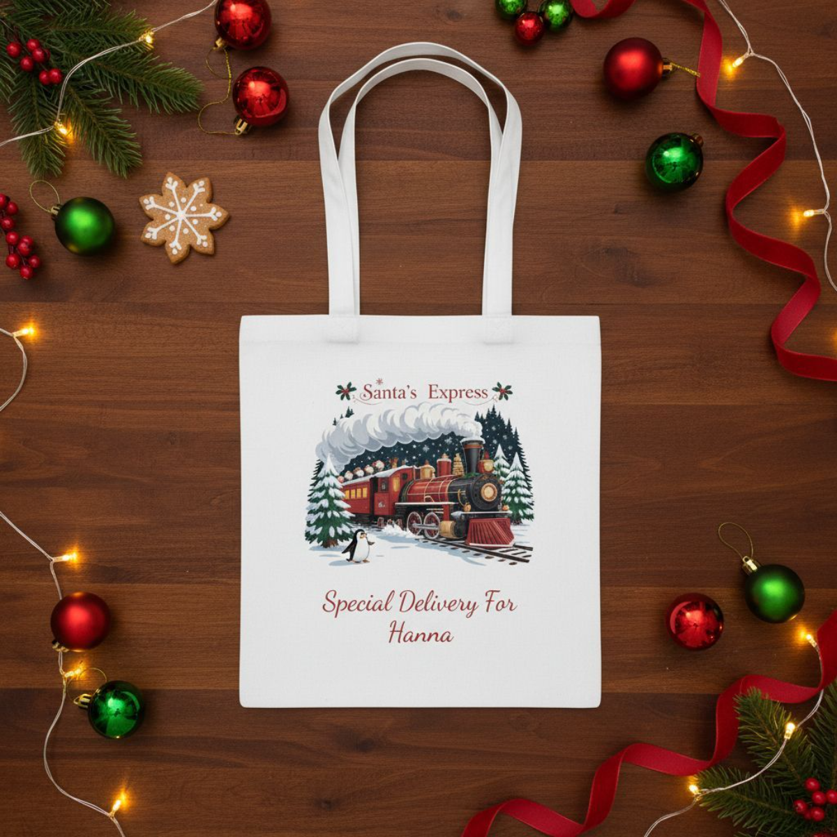 Personalised Santa's Express cotton Tote Bag, Christmas Tote Bag, Custom Christmas Bag, Childs Name, Santas Express