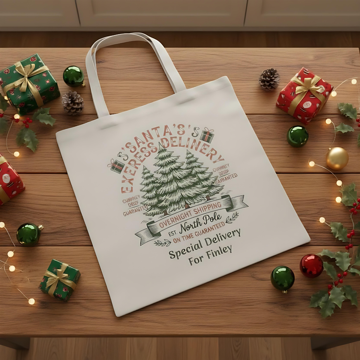 Personalised Santa's Express Delivery Cotton Tote Bag, Custom gift Bag.