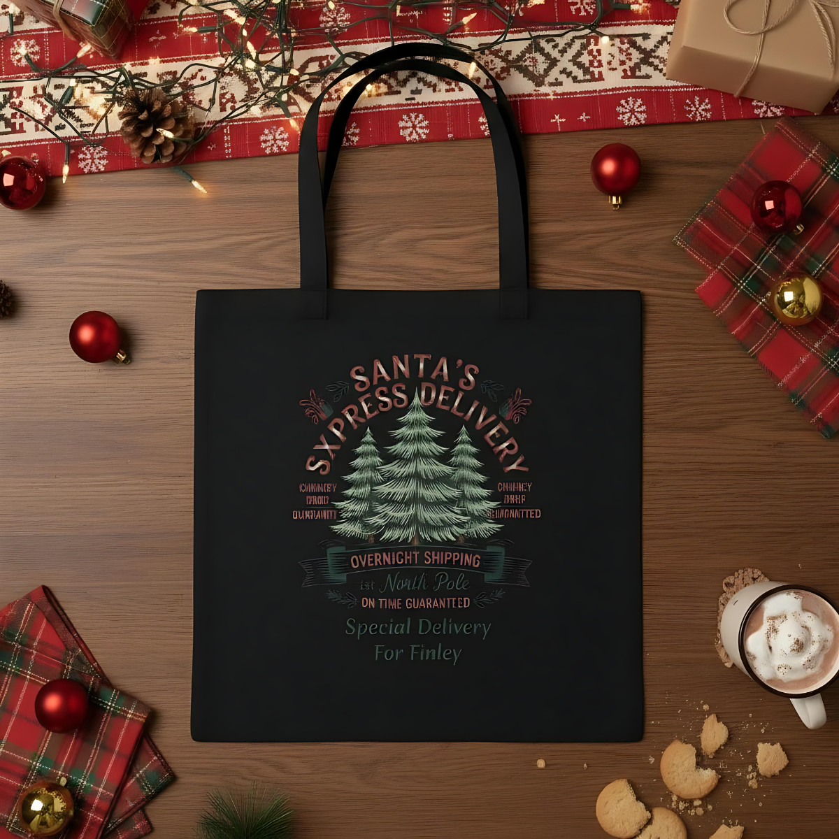 Personalised Santa's Express Delivery Cotton Tote Bag, Custom gift Bag.