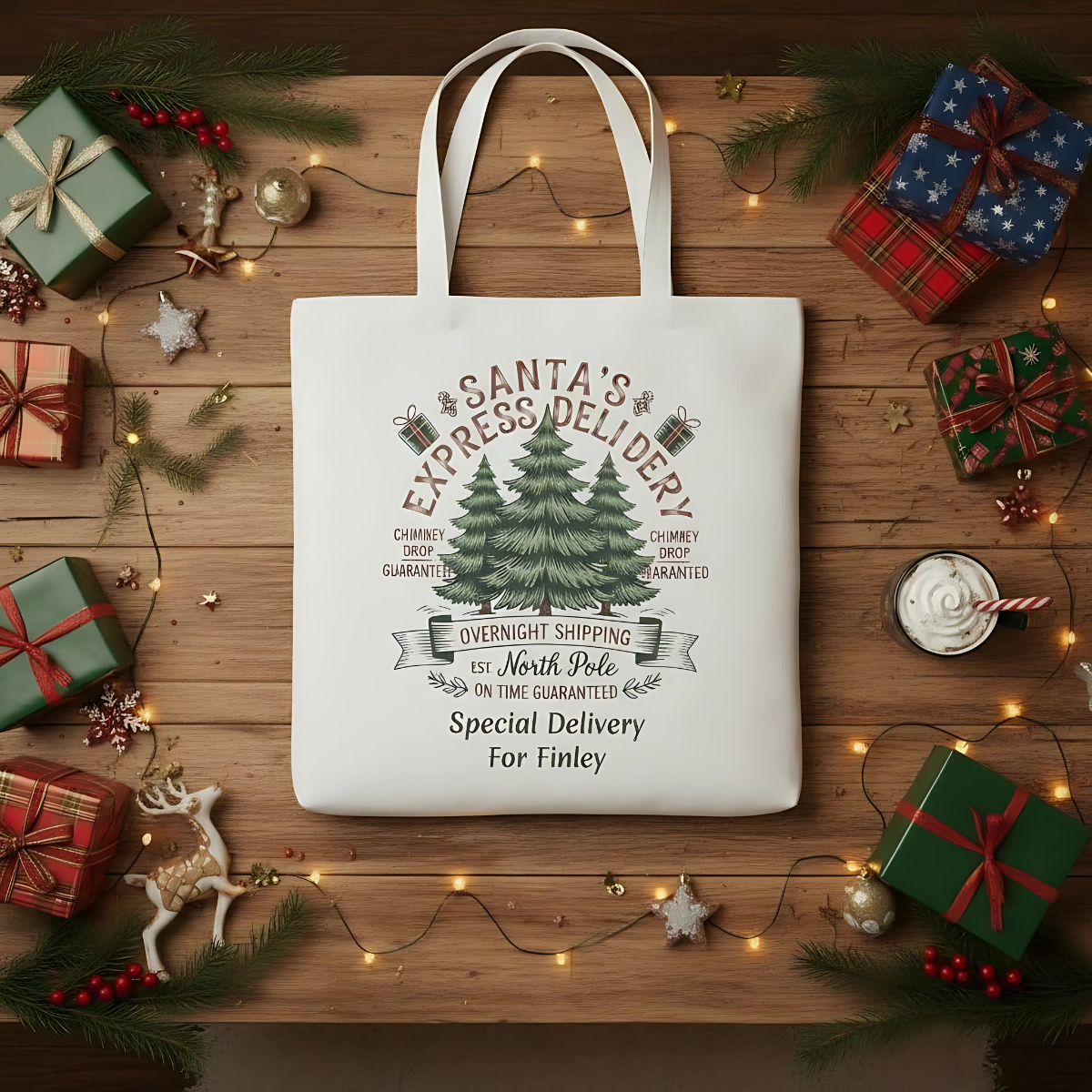 Personalised Santa's Express Delivery Cotton Tote Bag, Custom gift Bag.